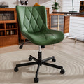 Armless Desk Chair, Morden Home Office Chair no Arms, Adjustable Height & Rocking Computer Chair, PU Leather Vanity Chair, Ergonomic Seat Soft Padded Desk Chairs for Home Small Space, Green