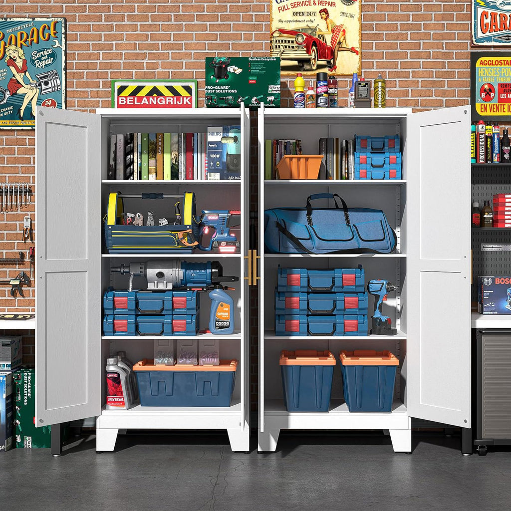 White Metal Storage Cabinet, 61" Kitchen Pantry Cabinets for Office