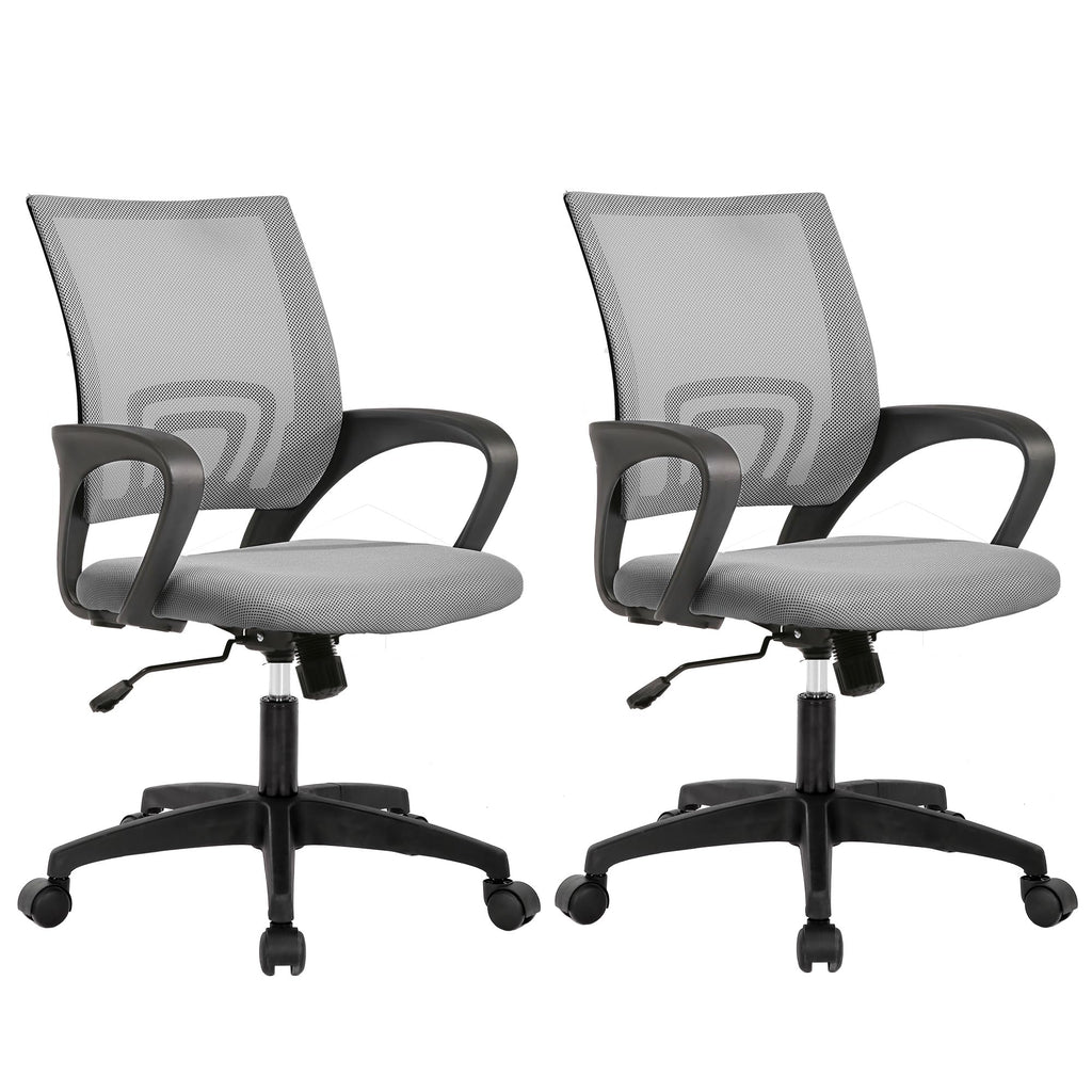 Ergonomic Office Chair | Mid-Back Swivel Desk Chair | Breathable Backrest & Lumbar Support | Adjustable Height | Sponge Seat | Rolling Wheels | Grey | for Adults & Women | Pack of 2