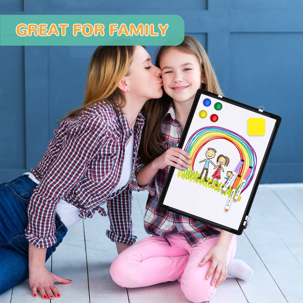 Monthly Calendar Whiteboard for Wall, 16x12 Inches Dry Erase Board, Small Magnetic White Board, Double-Sided Hanging Board for Office School Home Kitchen, Portable Board for Drawing Planning, Black