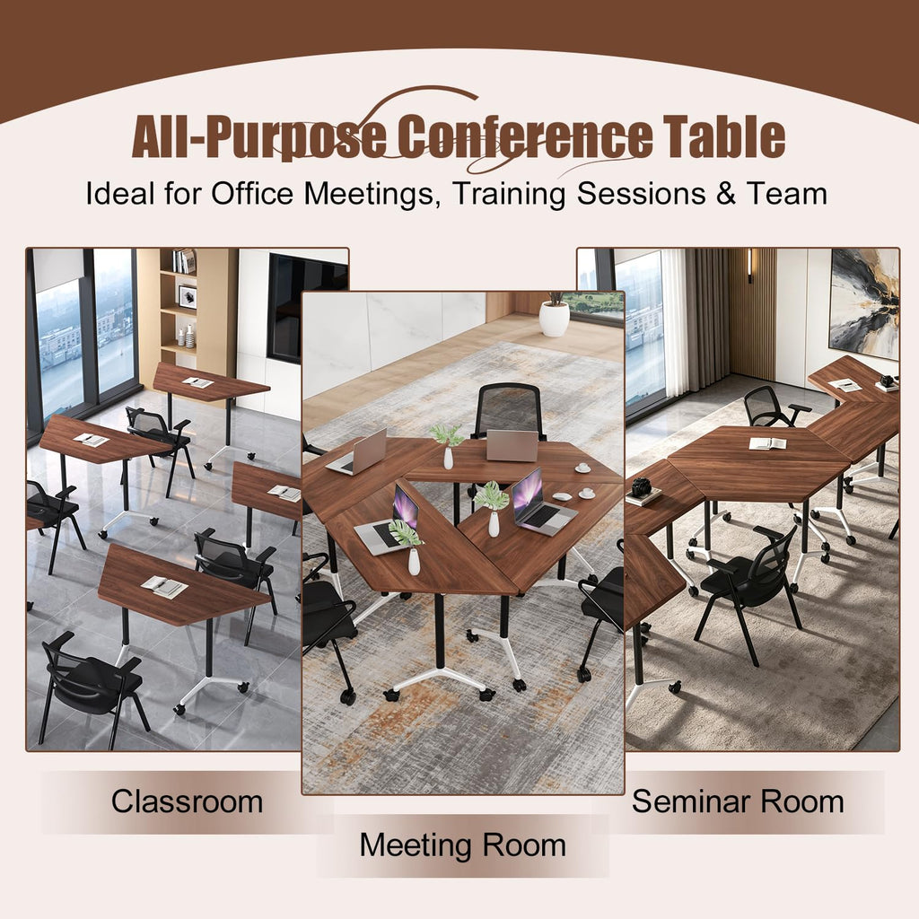 Folding Conference Table, 2 Pack Modern Flip Top Mobile Training Tables