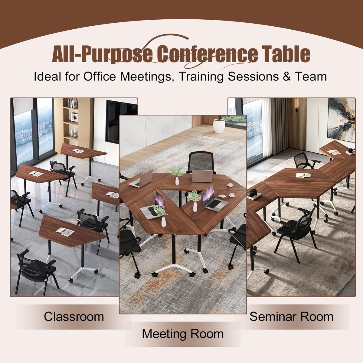 Folding Conference Table, 2 Pack Modern Flip Top Mobile Training Tables
