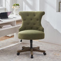 Home Office Chair Upholstered Armless Desk Chair with Wheels Adjustable Height Computer Desk Chair with Wooden Legs Comfortable Swivel Chair for Home Office Study Studio (Green)