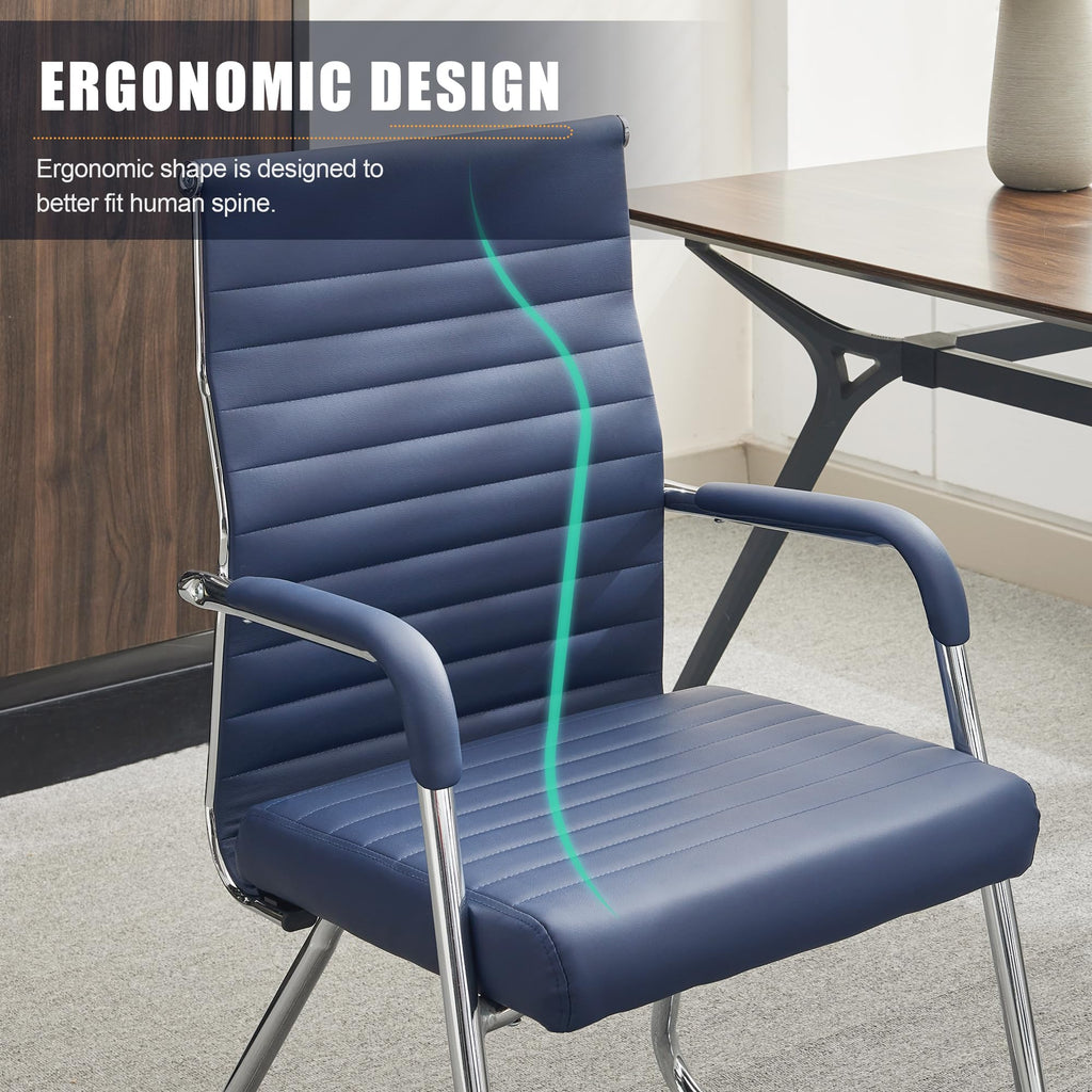 Office Chairs Set of 4, Modern Leather Reception Chairs with Mid Back & Sled Base, No-Wheel Desk Chairs for Waiting Room & Conference Room