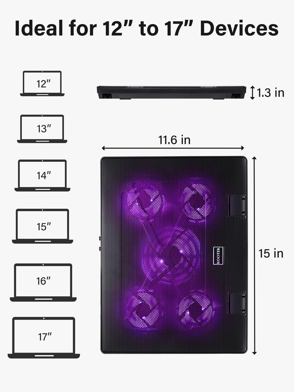 Laptop Cooling Pad, Laptop Cooler with 5 Quiet Fans for 12"-17" Computer PC Notebook Gaming Laptop Fan, Height Adjustable Laptop Cooling Stand Laptop Accessories (Purple)
