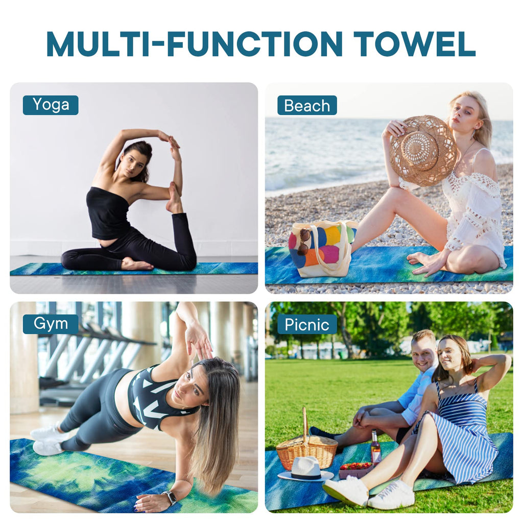 Yoga Towels, Non Slip Hot Yoga Mat Towel with Grip Dots,Super-Absorbent Soft Microfiber Yoga Blanket for Pilates, Fitness and Workout 72inch x 24inch (Green+Blue)