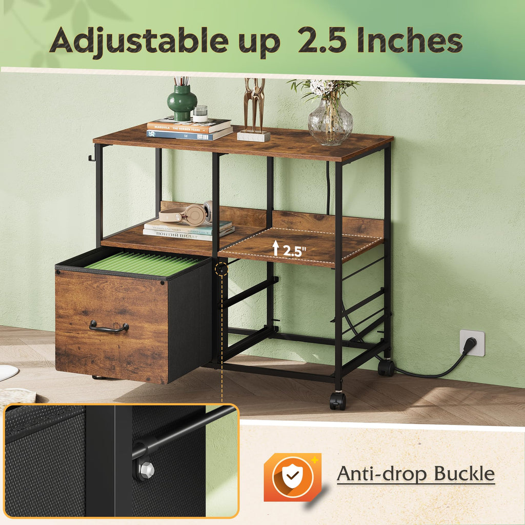 3 Drawer Mobile File Cabinet with Storage Shelf, Charging Station