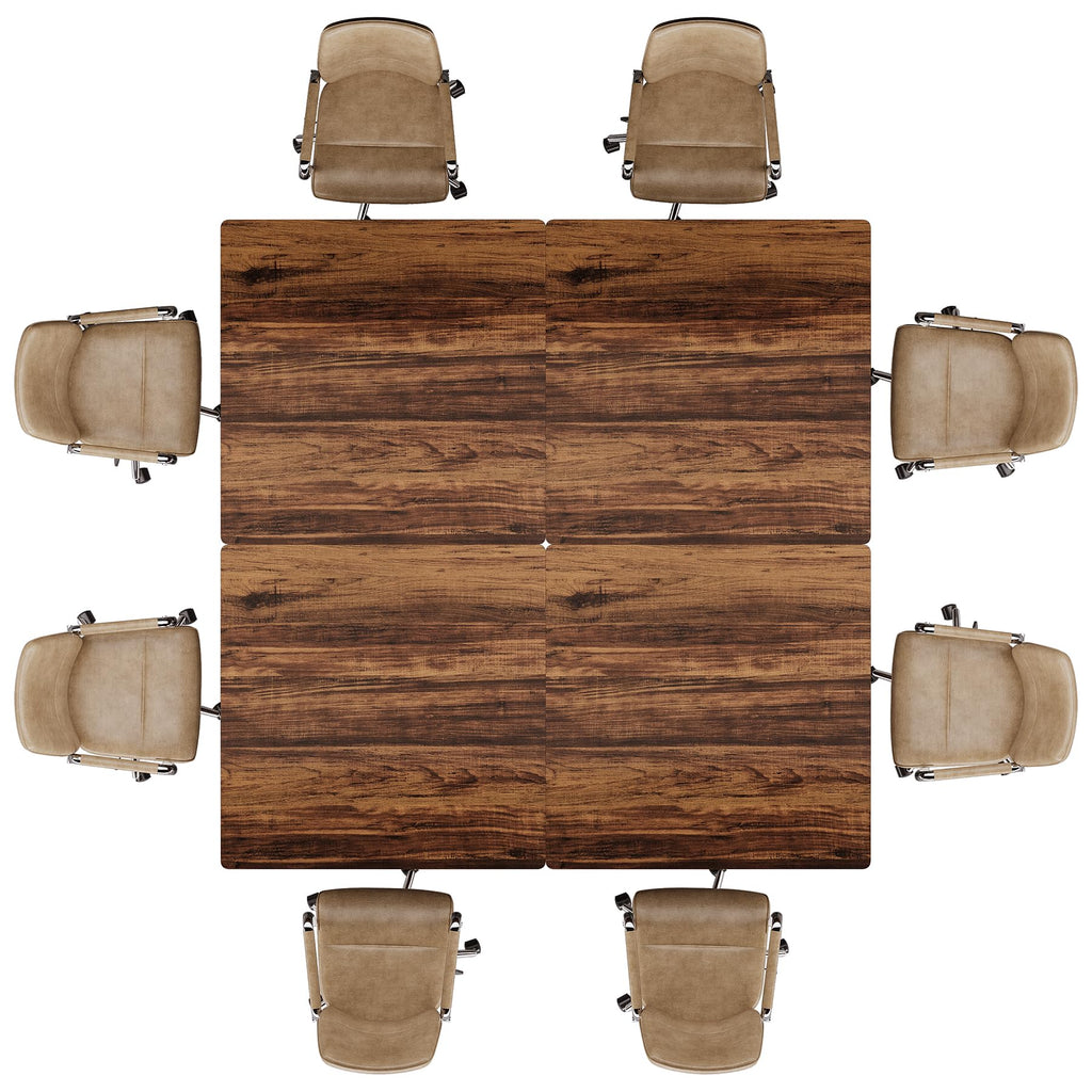 31.5" Square Conference Table Set of 4, 10 ft Industrial Office Meeting Table for 8-10 People, Business Podcast Furniture with Metal Base for Small Spaces, Office Conference, Brown