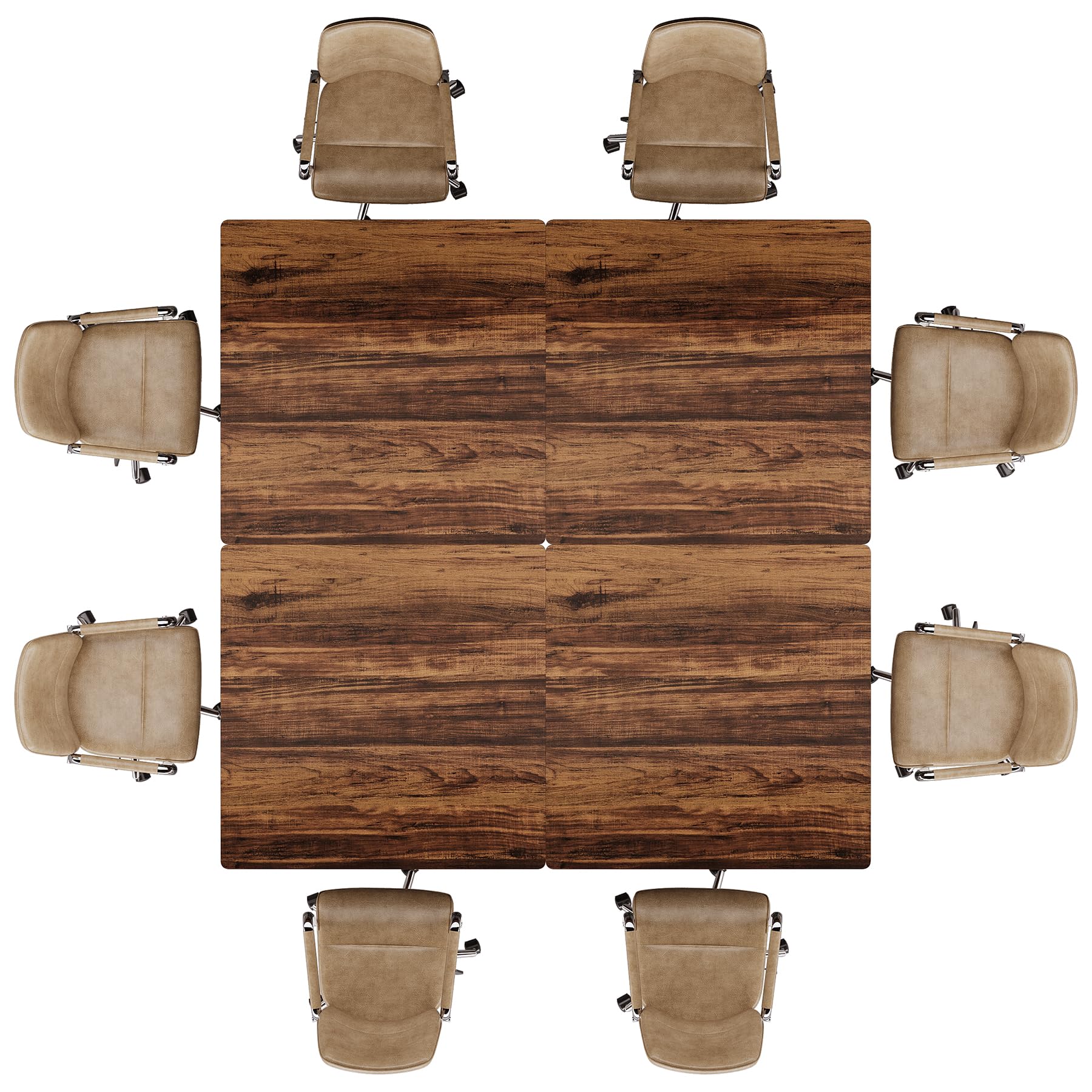 31.5" Square Conference Table Set of 4, 10 ft Industrial Office Meeting Table for 8-10 People, Business Podcast Furniture with Metal Base for Small Spaces, Office Conference, Brown