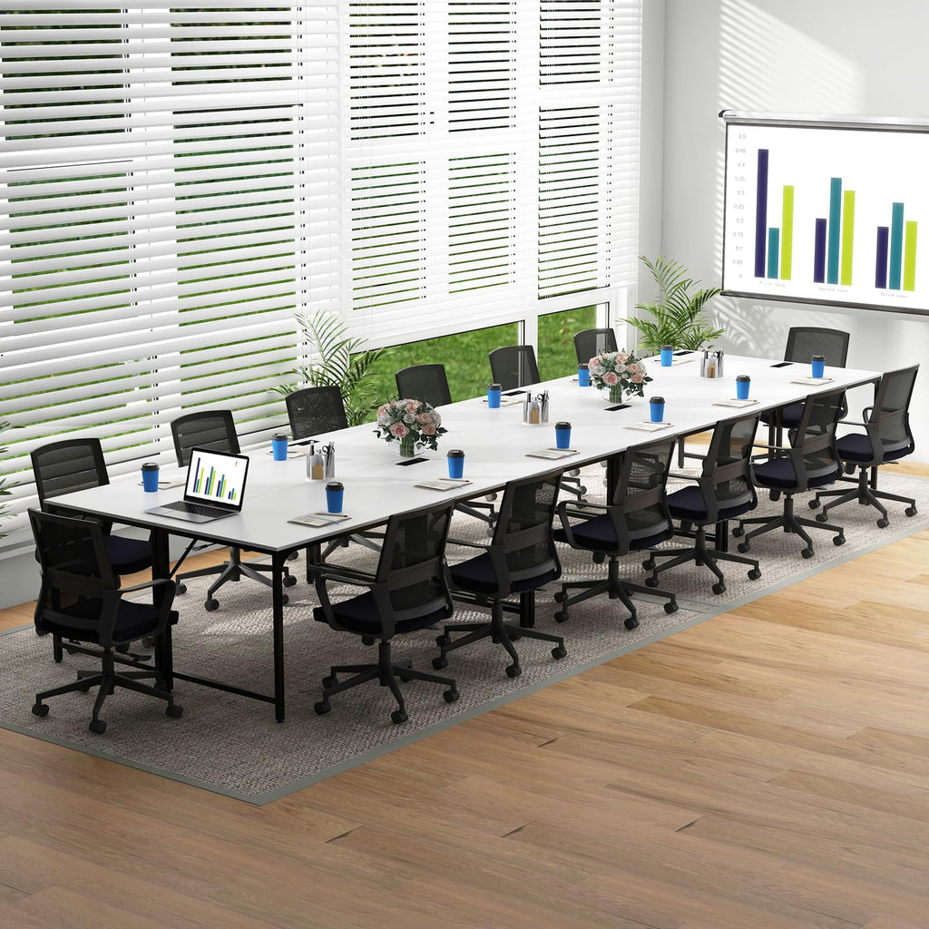 60" Conference Desk Set of 2, Modern Boardroom Desk with Storage Bag, Headphone Hook, Sturdy Metal Frame, Rectangular Seminar Table with Charging Station