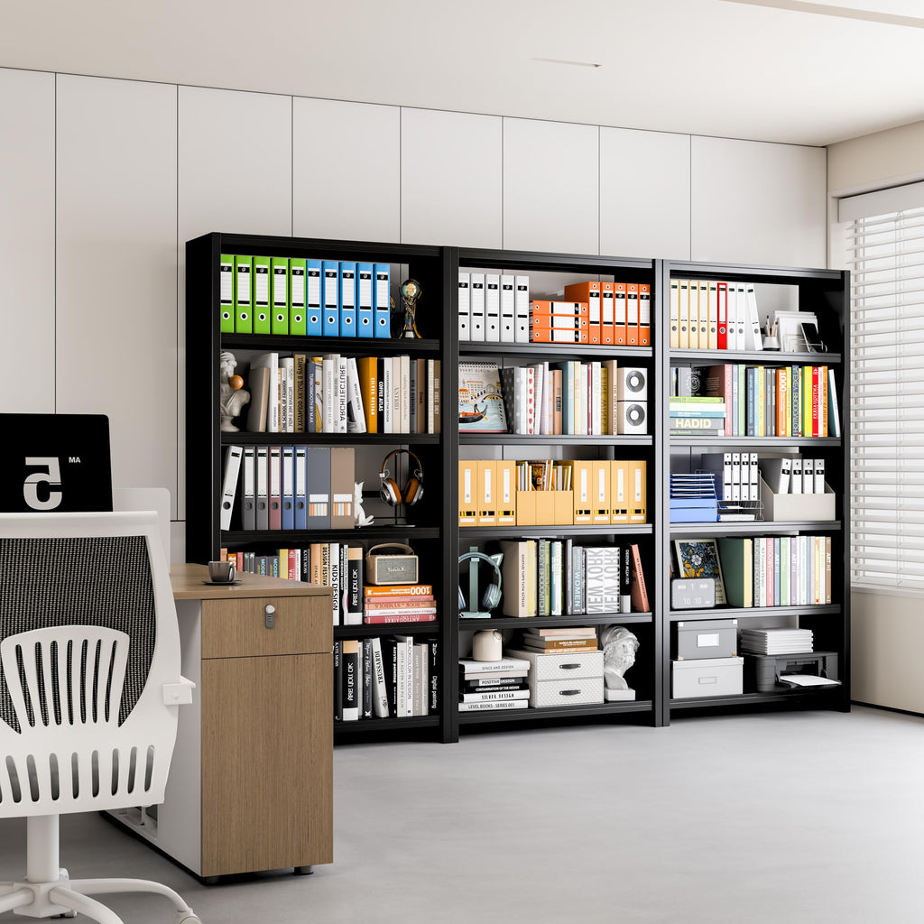 5 Tier Metal Bookshelf, Black 69" Tall Bookcase, Large Heavy Duty Book Shelves, Industrial Wide Book Shelves, Display Storage Shelves for Library Bedroom Living Room Office