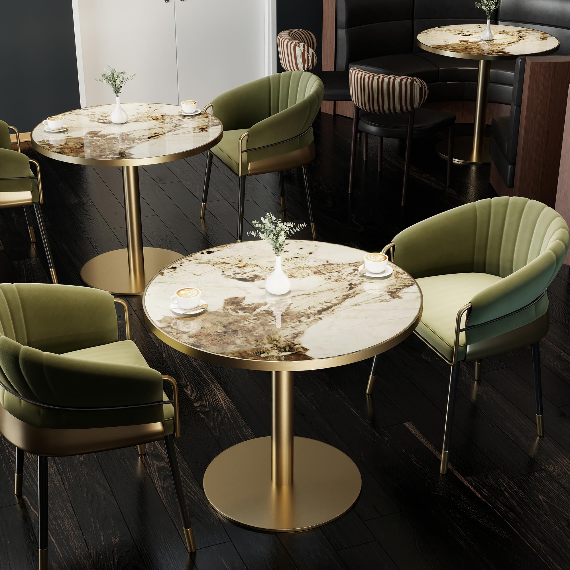 hausway 31.5" Tulip Table,Round Kitchen Dining Table for 2-4 with Thick Sintered Stone Top,Titanium Golden Pedestal Base,Heat-Resistant,Bistro Table for Dining Room,Café,Small Space（Inky Axis）