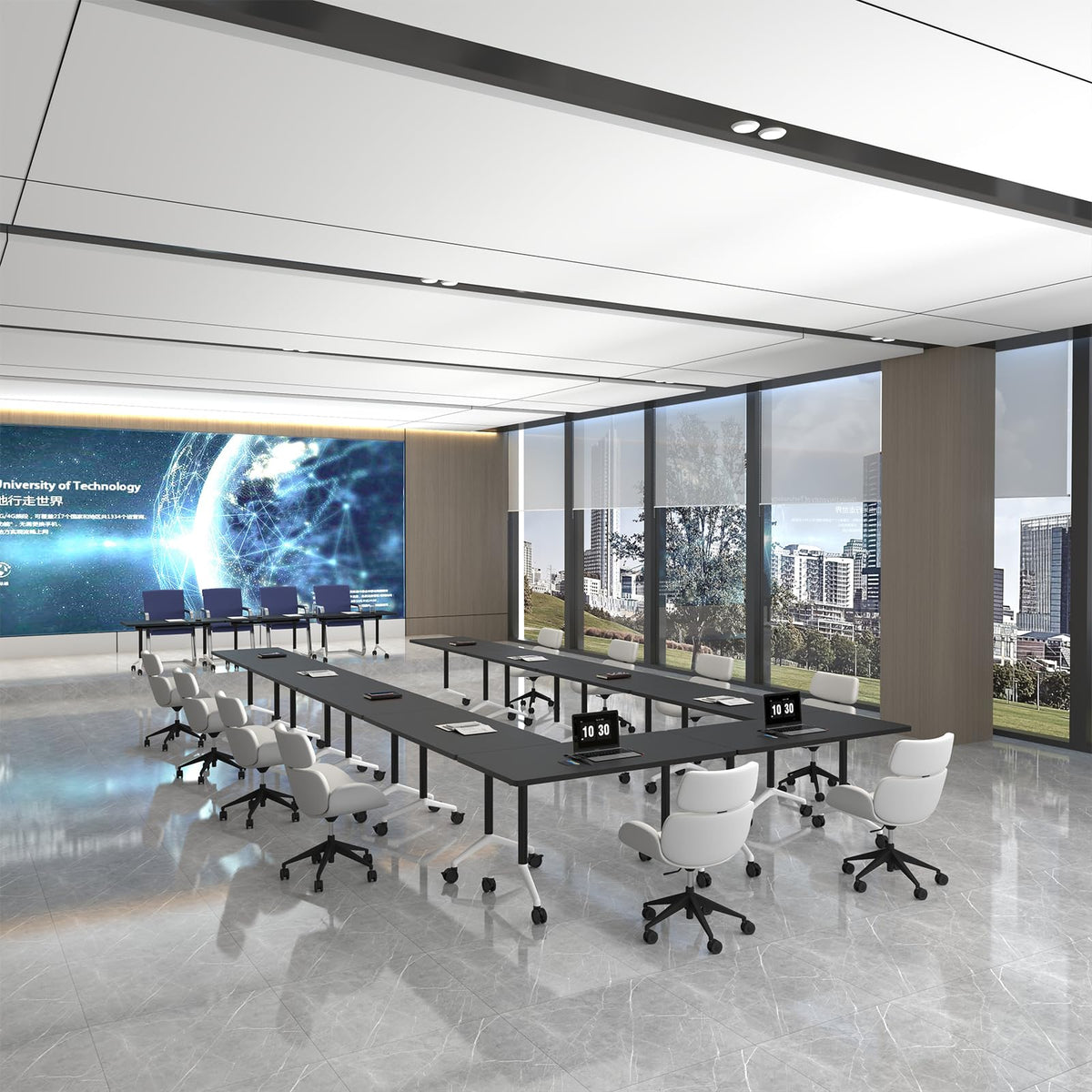 Folding Conference Table with Wheels, Flip-Top, 47.2in, 8 Pack, Black
