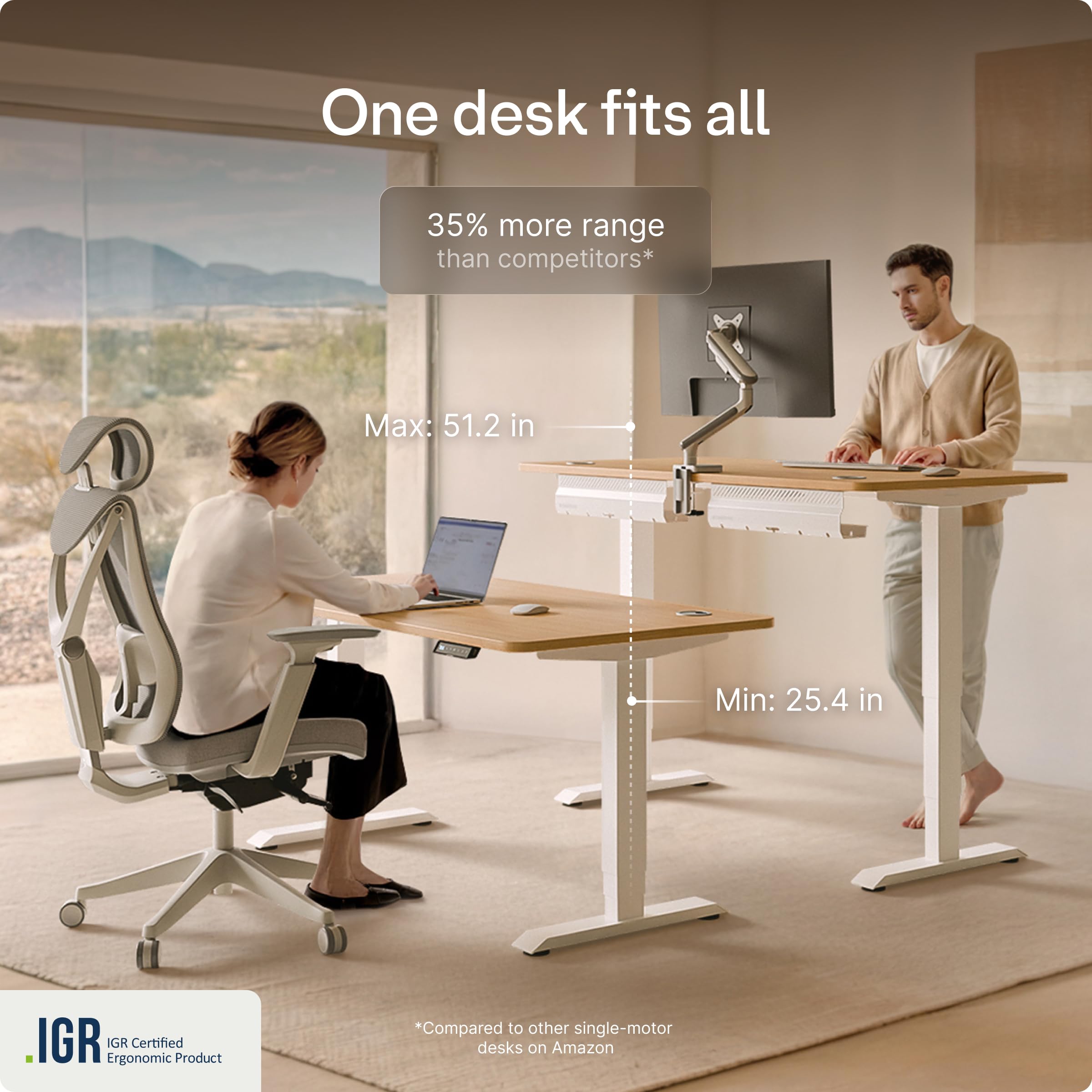 Standing Desk 54x28 — Made in Europe, Ergonomic Sit Stand Home Office Desk, Electric Height Adjustable, Dual Motor, USB & USB-C Charging, Wobble-Free, Touchscreen, 3 Memory Presets