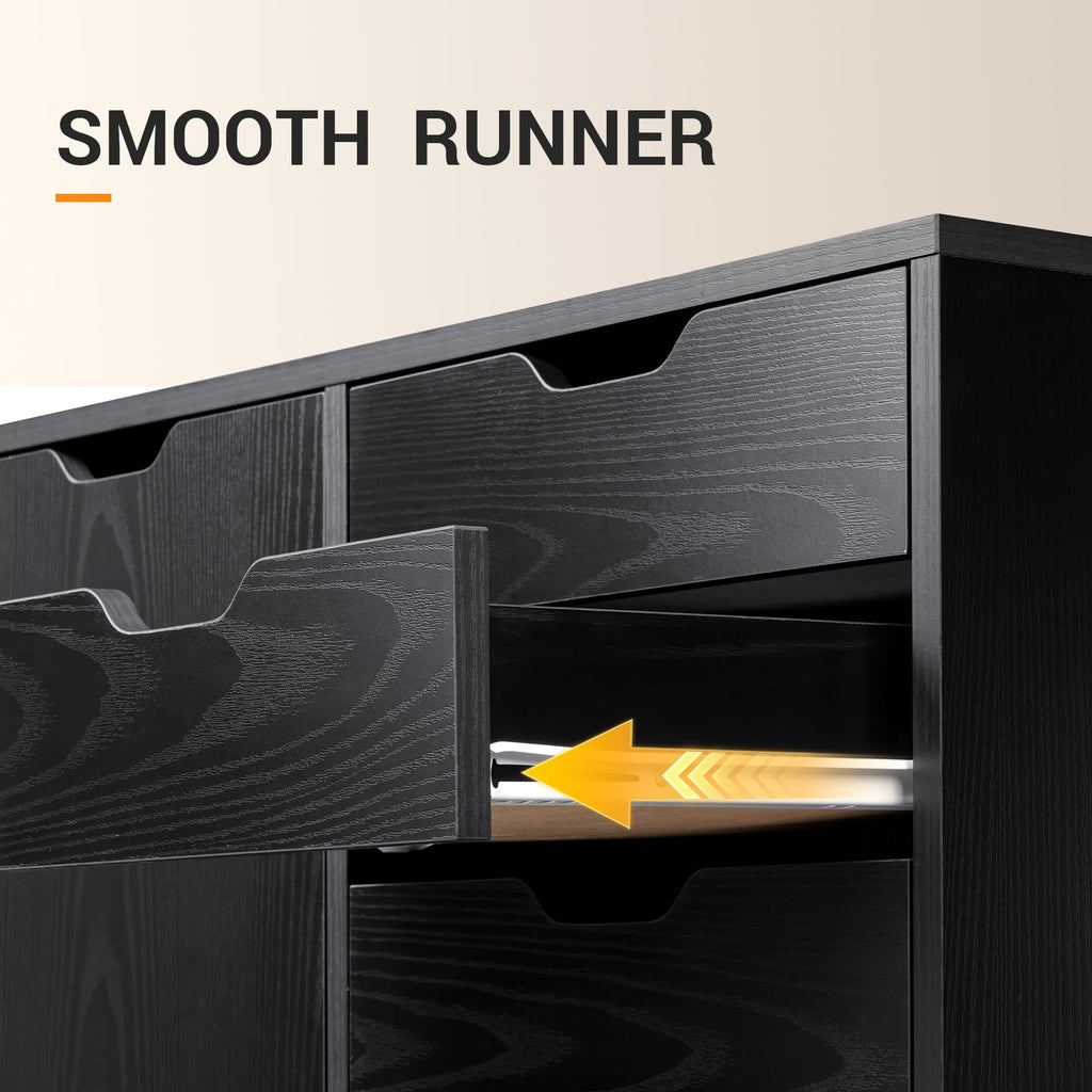 5-Drawer Wood Drawer Cabinet, Office Storage Cabinet, Black