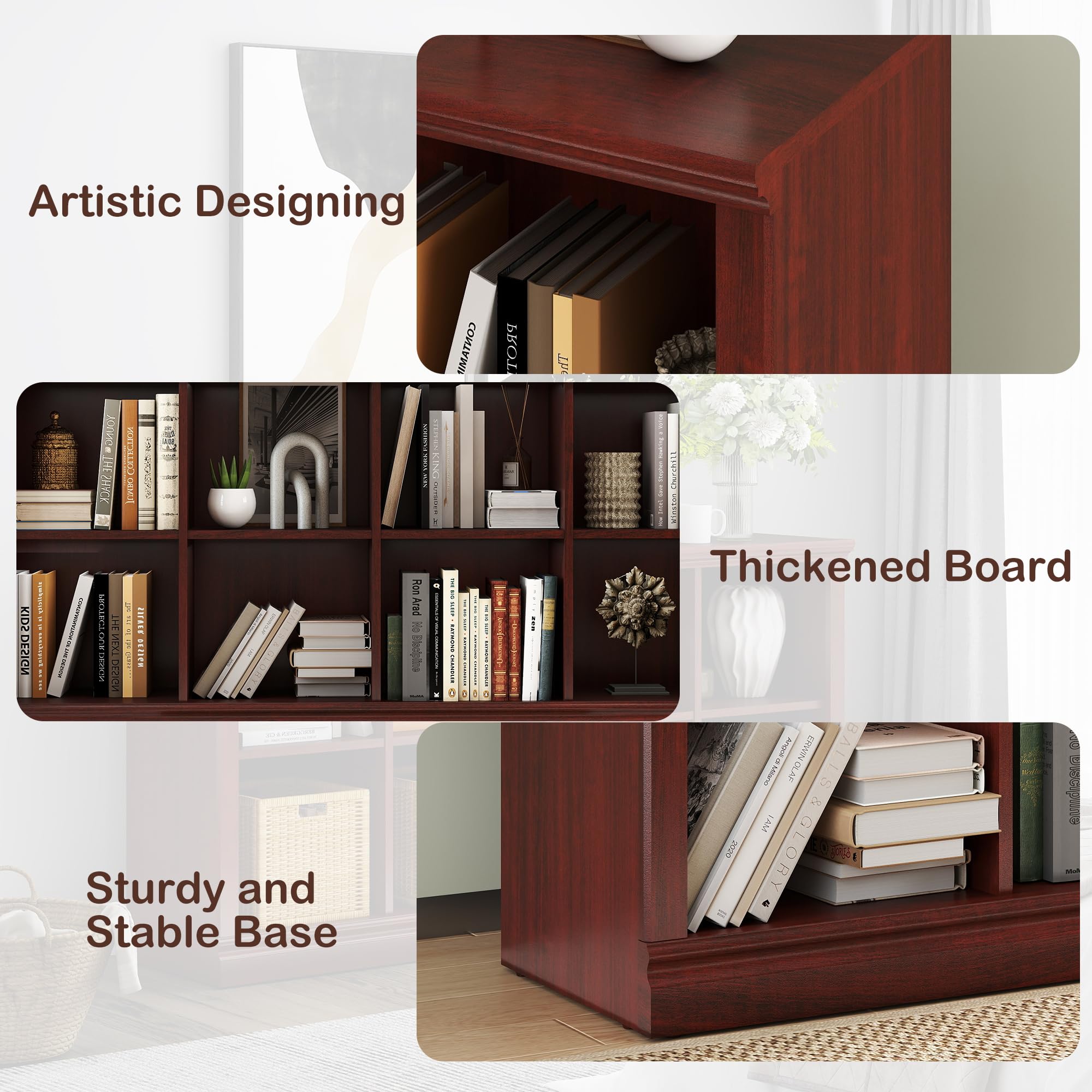 2 Tiers 8 Cube Storage Organizer Bookcase, 54 inch Width Wooden Book Shelf
