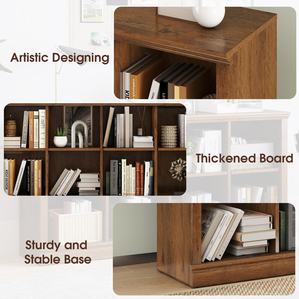 2 Tiers 8 Cube Storage Organizer Bookcase, 54 inch Width Wooden Book Shelf