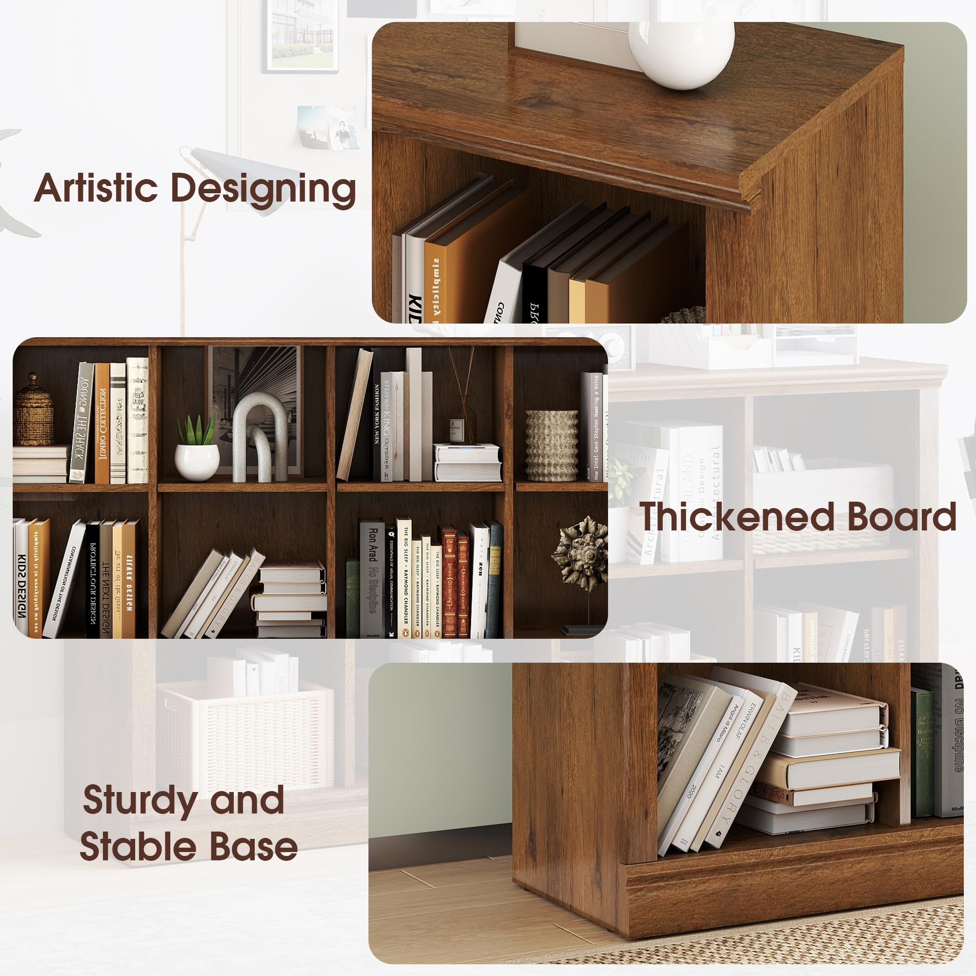 2 Tiers 8 Cube Storage Organizer Bookcase, 54 inch Width Wooden Book Shelf