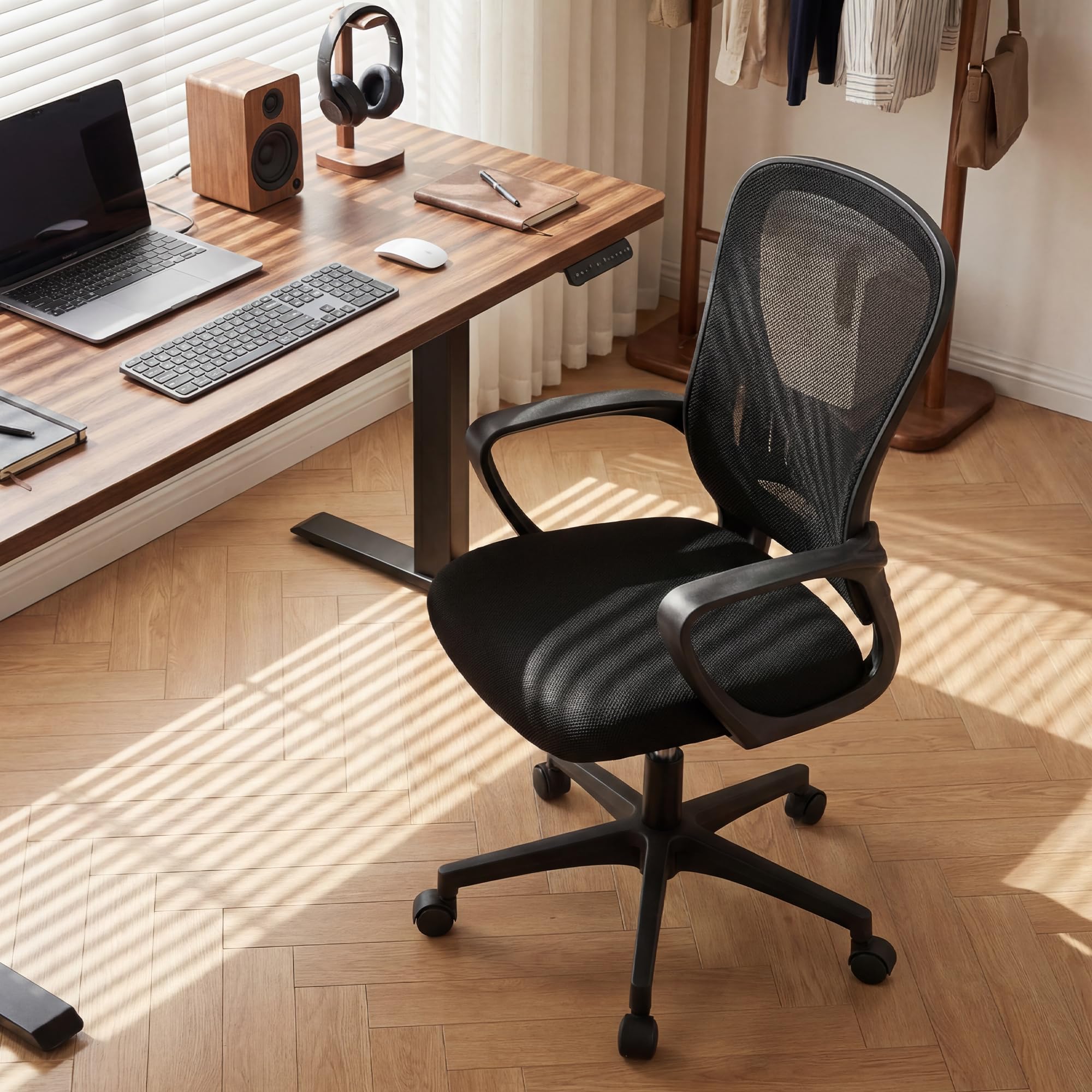 Ergonomic Office Chairs Set of 6, Mesh Conference Room Chairs, Swivel Computer Desk Chair with Wide Seat Cushion, Height Adjustable and Rocking Tilt for Home Office
