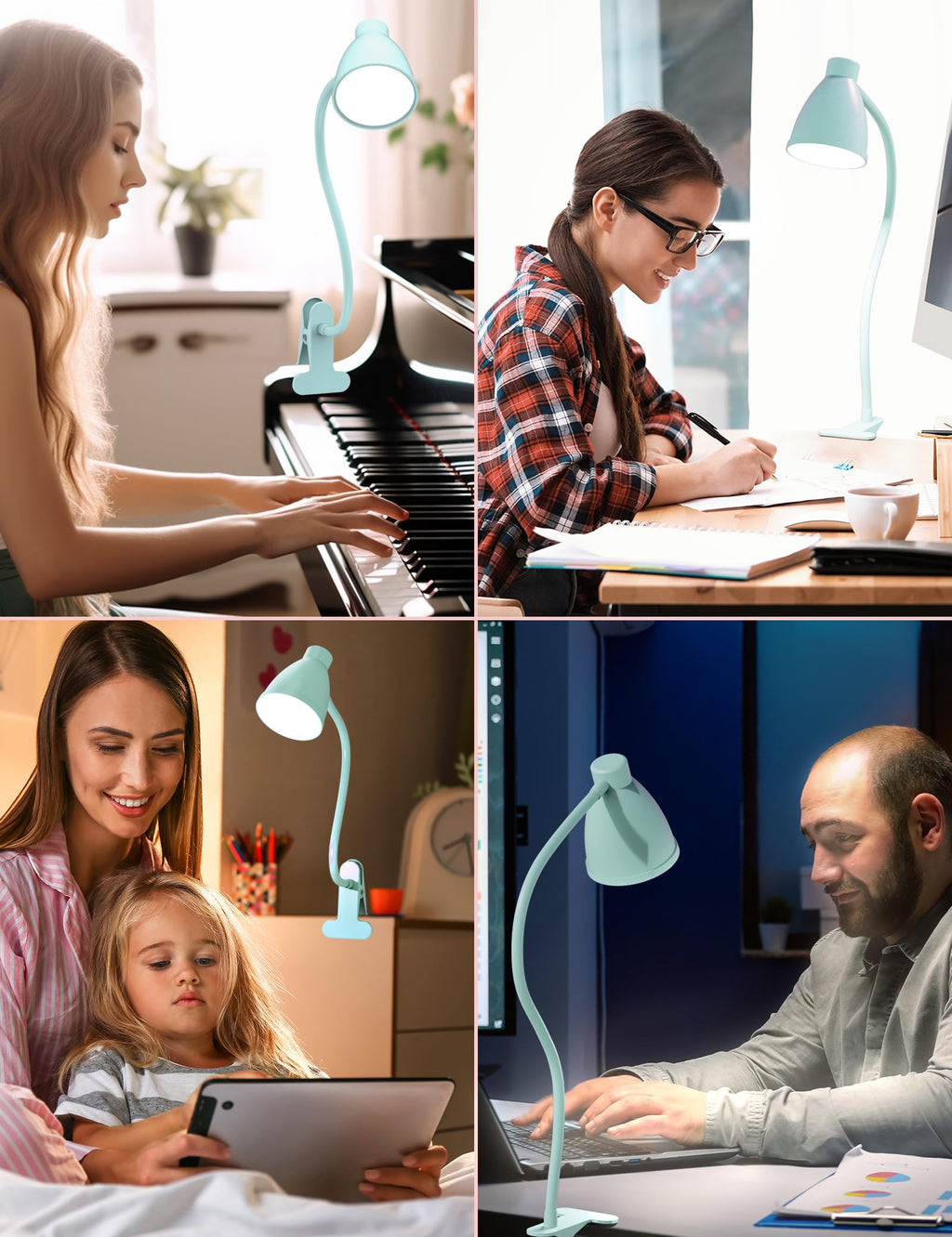 Desk Lamp with Clamp, Clip on Light, 5 Color 10 Brightness, Teal