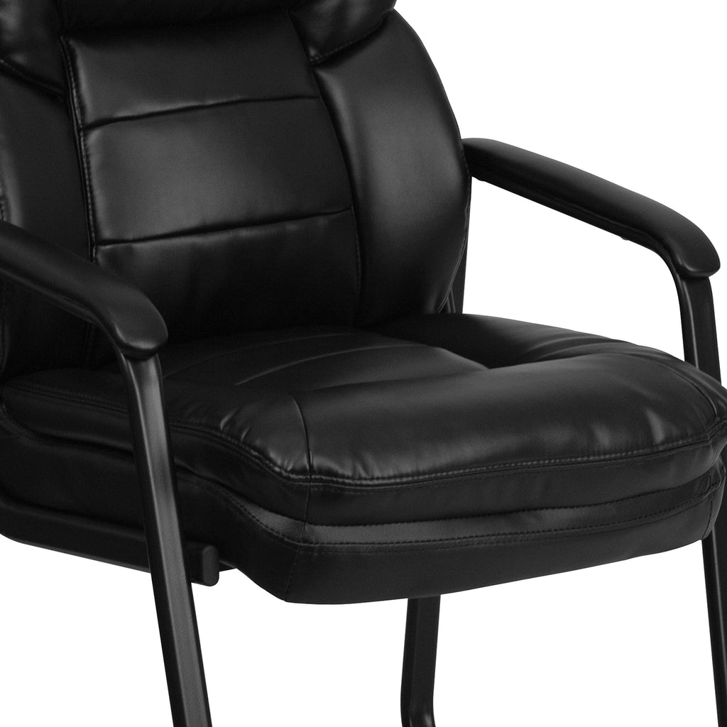 Leather Soft Executive Side Reception Chair with Padded Arms and Sled Base, Upholstered Side Chair for Living Room/Office, Black