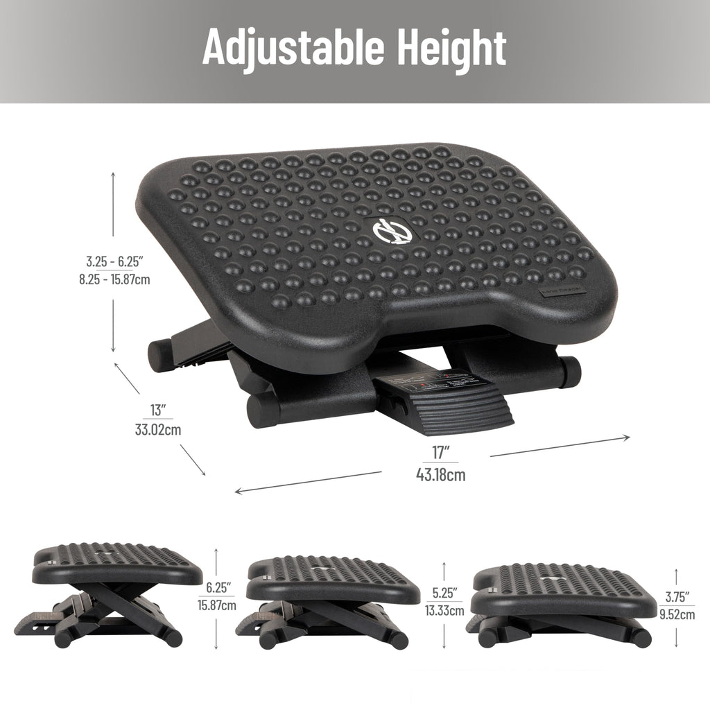 Foot Rest, Under Desk at Work, Ergonomic, Height Adjustable, Office, Plastic, Black