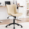Ergonomic Home Office Desk Chair with Wheels Comfy Armless Vanity Chair with Adjustable Back Modern Leather Upholstered Swivel Computer Chair Small Rolling Task Chair  Beige