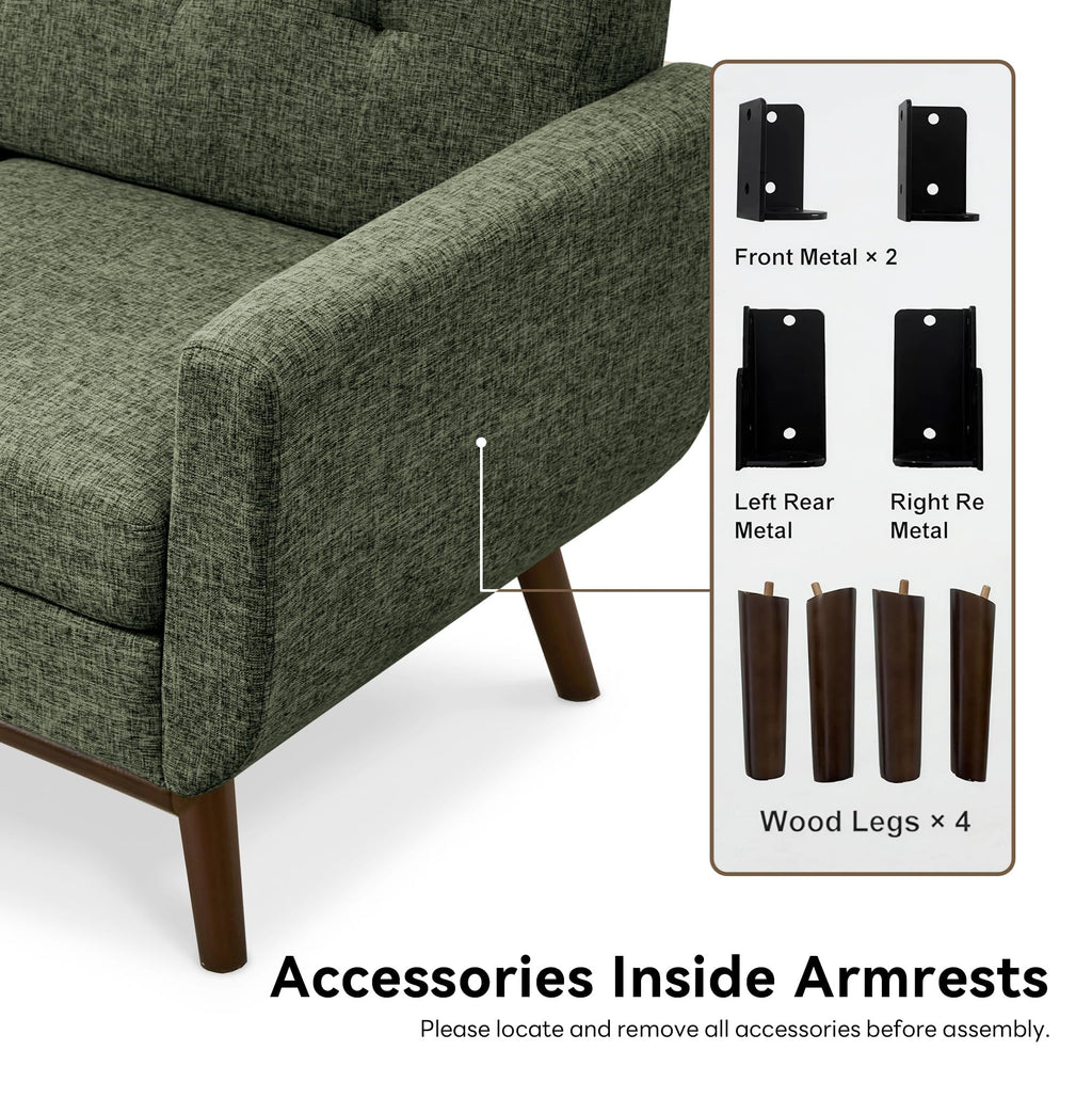 65.2" W Loveseat Sofa, Solid & Easy to Install Small Couch for Bedroom Office Apartment, Green