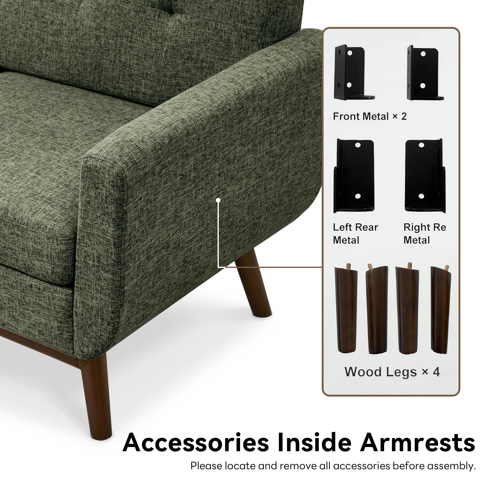 65.2" W Loveseat Sofa, Solid & Easy to Install Small Couch for Bedroom Office Apartment, Green