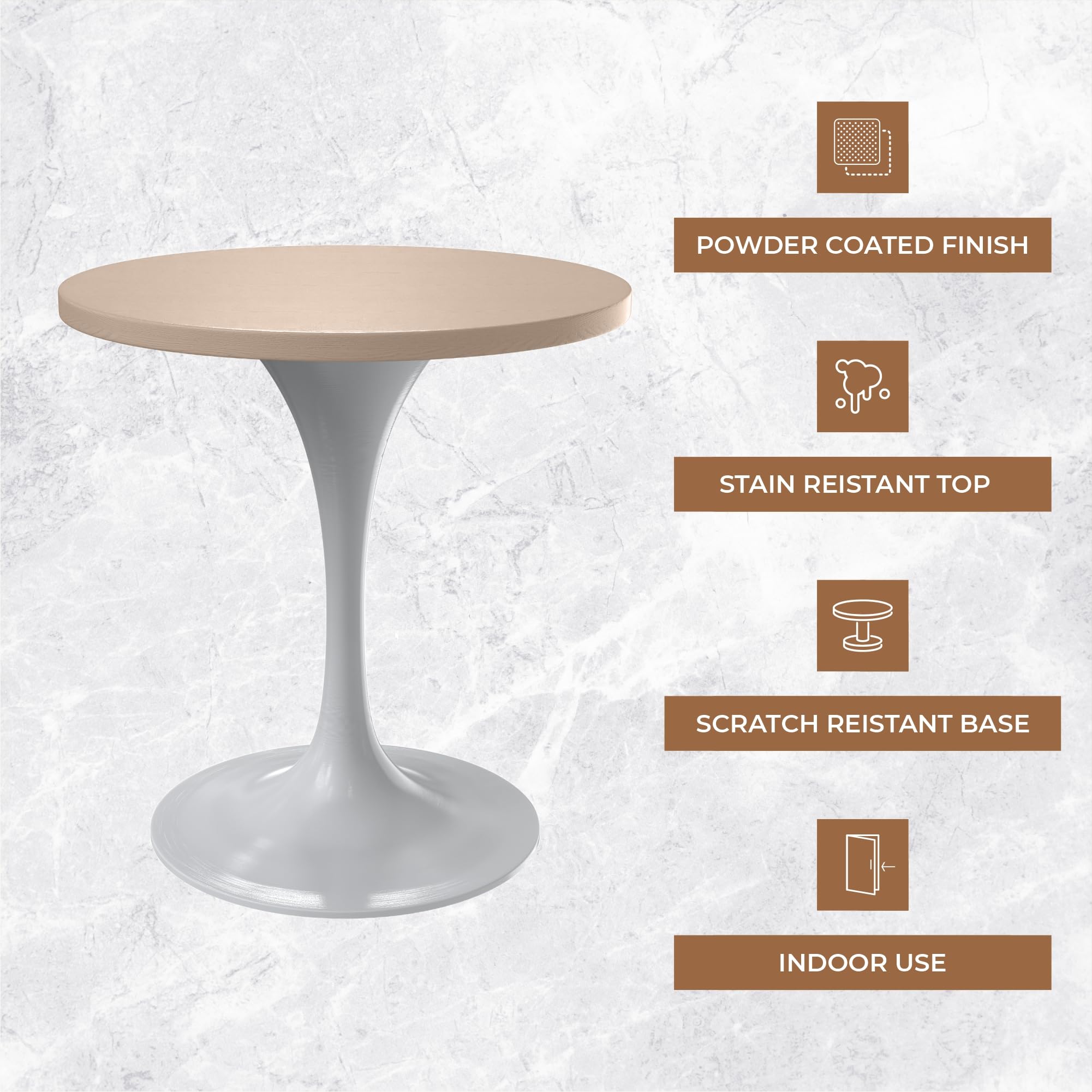 LeisureMod Verve Mid-Century Modern 27 Inch Round Dining Table, MDF Wood Tabletop with White Steel Pedestal Base, Contemporary Kitchen & Dining Room, Small Space Breakfast Table, Light Natural Wood