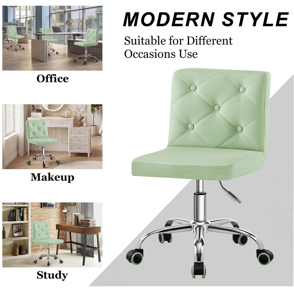 PU Leather Mid-Back Armless Vanity Chair Adjustable Height 360° Rolling Swivel for Office Work