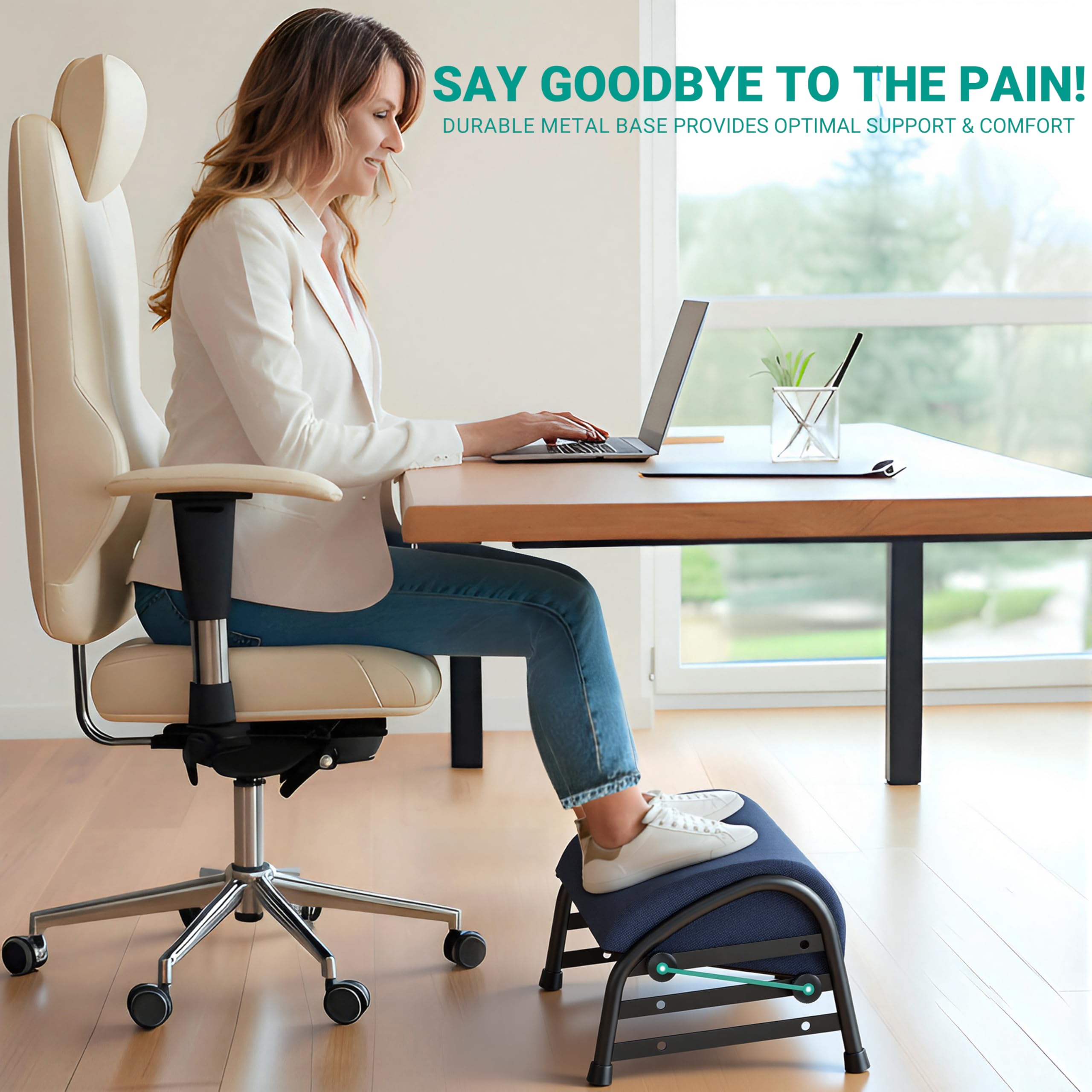 Adjustable Foot Rest for Under Desk at Work, Ergonomic Foot Stools with 7 Positions, Elevated Cushion Under Desk Footrest with Metal Frame, Leg Rest Used for Home, Car, PC Gaming Accessories