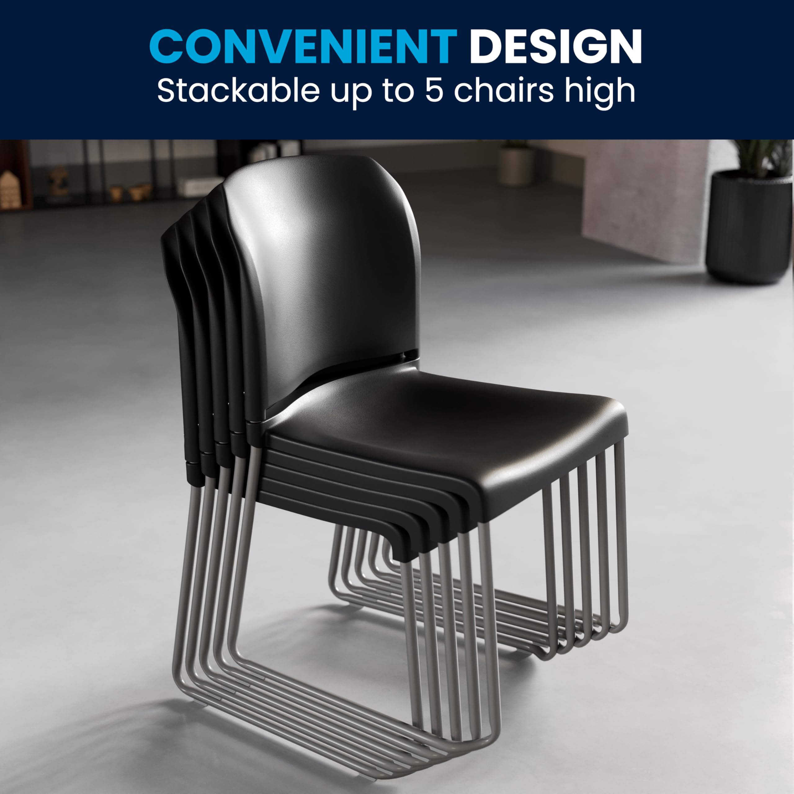 HERCULES Series 880 lb. Capacity Black Full Back Contoured Stack Chair with Gray Powder Coated Sled Base
