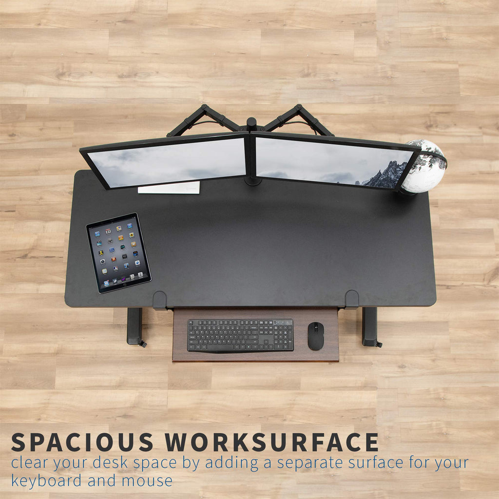 Large Clamp-on Computer Keyboard and Mouse Under Desk Slider Tray, 27 x 11 inch Pull Out Platform Drawer, Dark Wood