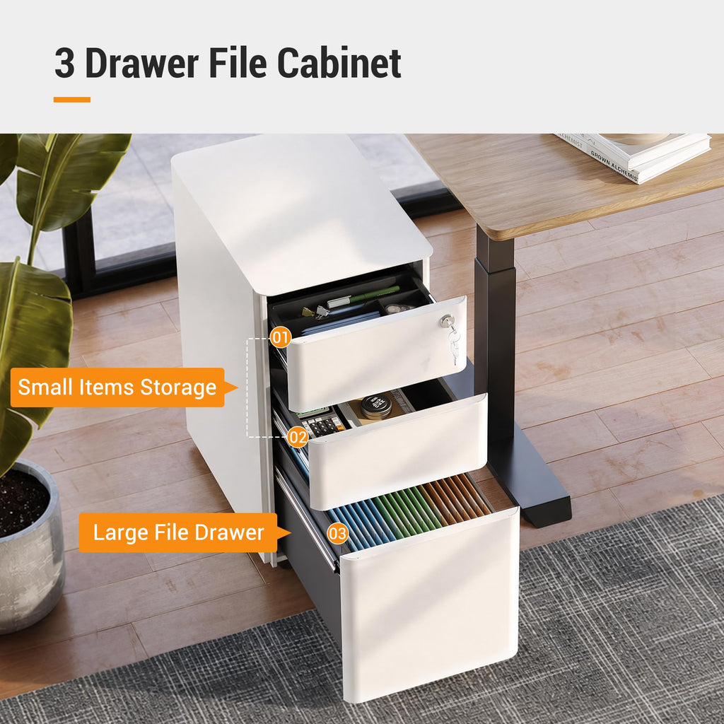 3 Drawer File Cabinet on Wheels, Fully Assembled Except Casters