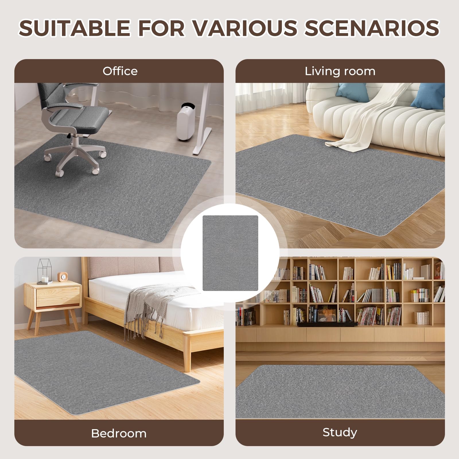 Office Chair Mat,Hard Floor Chair Mat Suitable for Hardwood and Tile Floors,Large Non-Slip Floor Protection Mat,Does Not Pill,Grey(36"x48")