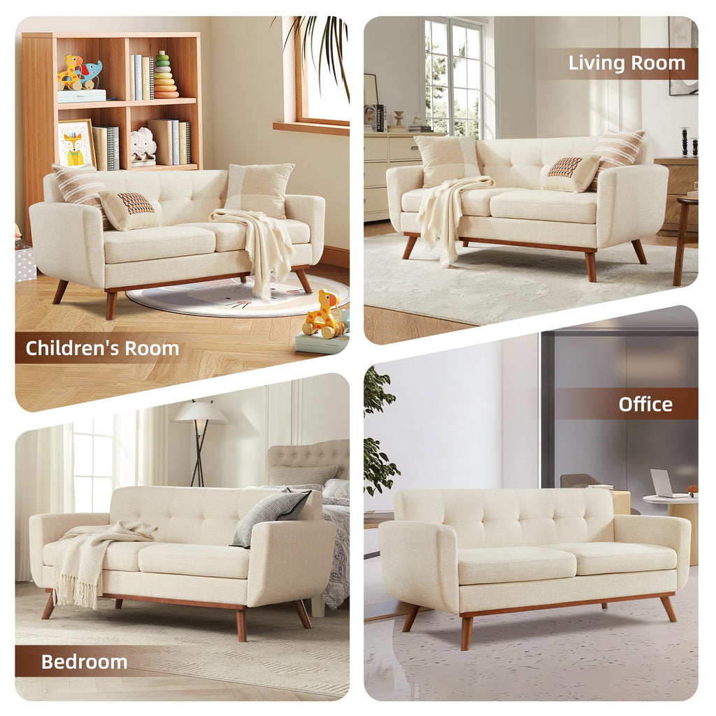 65.2" W Loveseat Sofa, Easy to Install Small Couch for Bedroom Office Apartment, Cream White