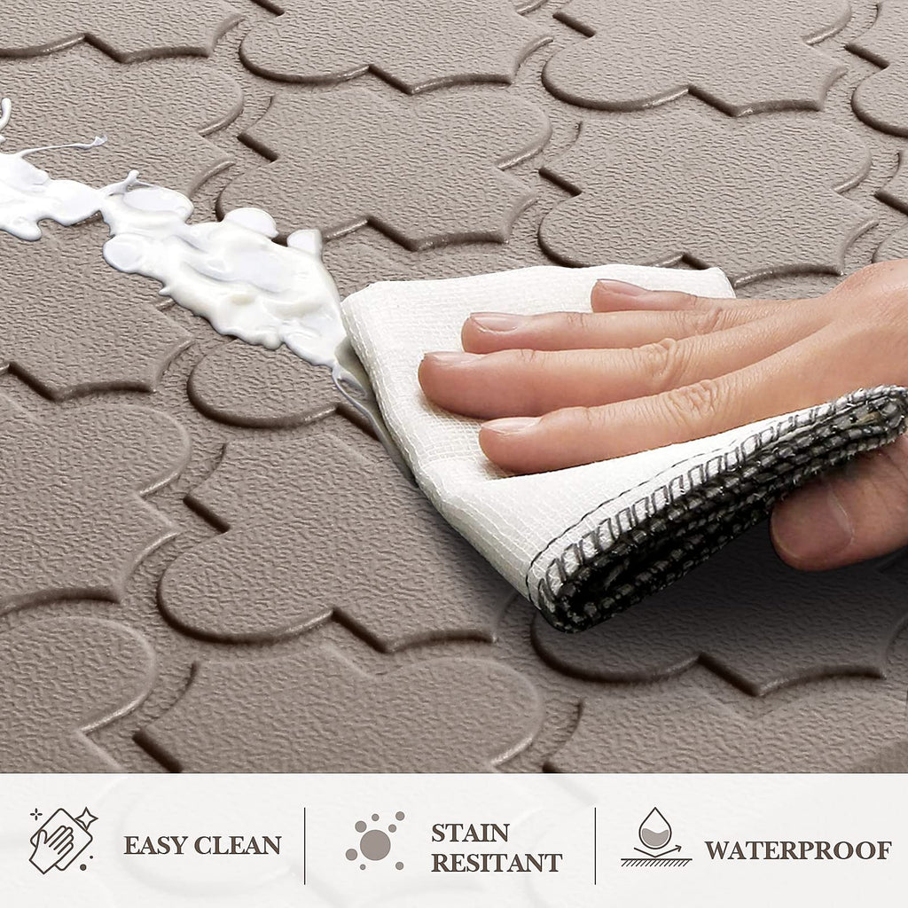 Mat [2 PCS] Cushioned Anti-Fatigue Floor Mat Water Resistant Non-Skid Kitchen Mats and Rugs Ergonomic Comfort Foam Kitchen Rugs Standing Mat for Floor Office Sink (Khaki,20"x30"+20"x47")