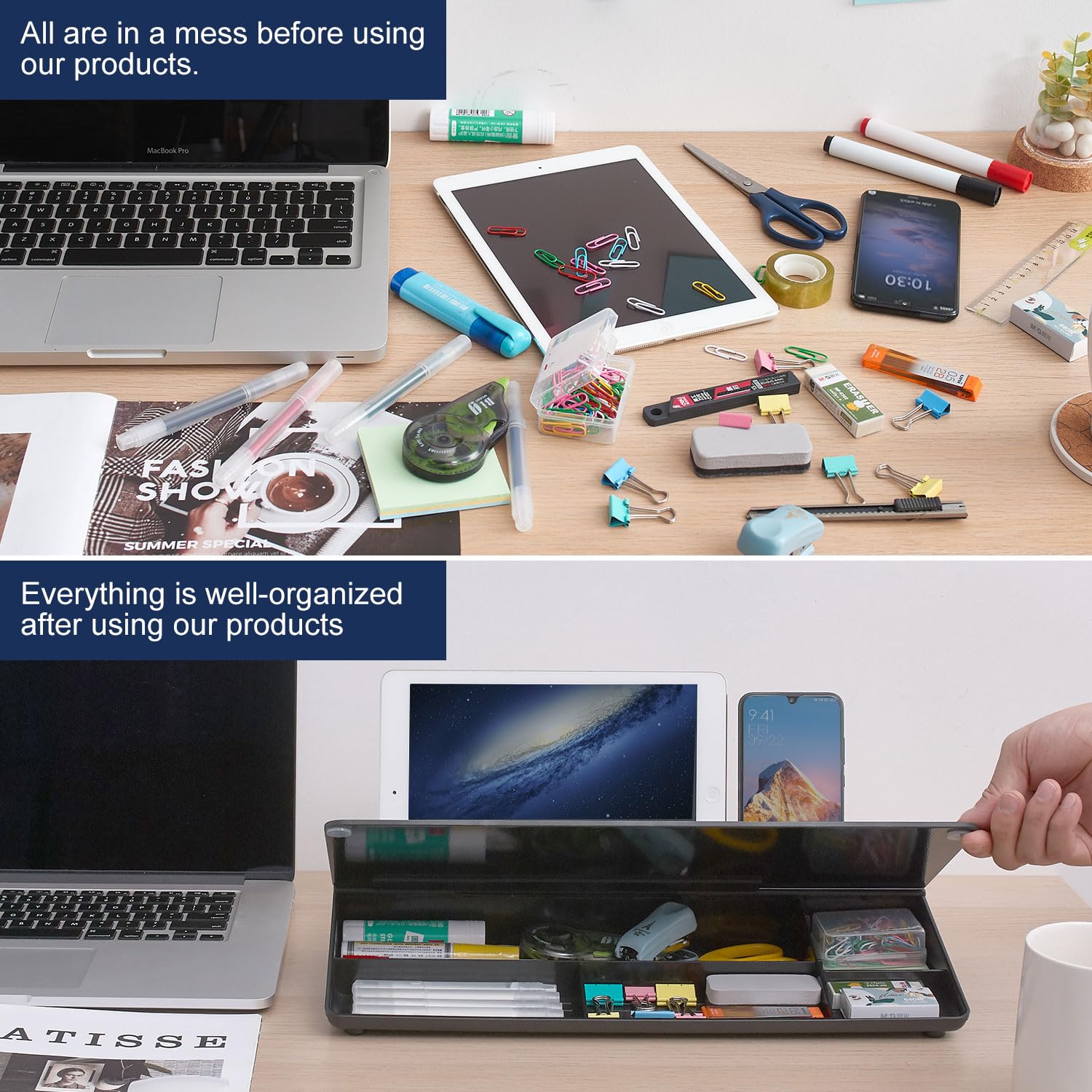 Desktop Whiteboard Dry-Erase-Board - Computer Keyboard Stand White Board Surface Pad with Drawer, Desk Organizers with Accessories for Office, Home, School Supplies