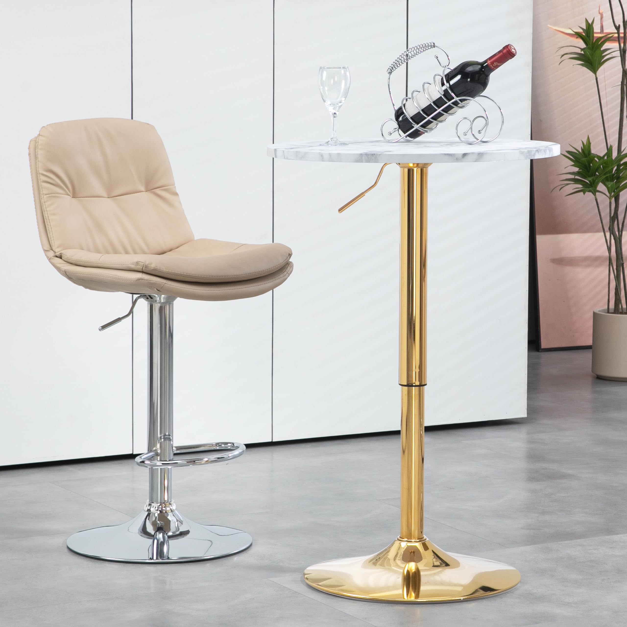 Finnhomy 24'' Round Cocktail Bar Table with Metal Base, Tall Bistro Pub Table, Adjustable 27.9''-35.4'' Counter Bar Height for Kitchen, Dining Room, Living Room, Easy Assembly, Gold