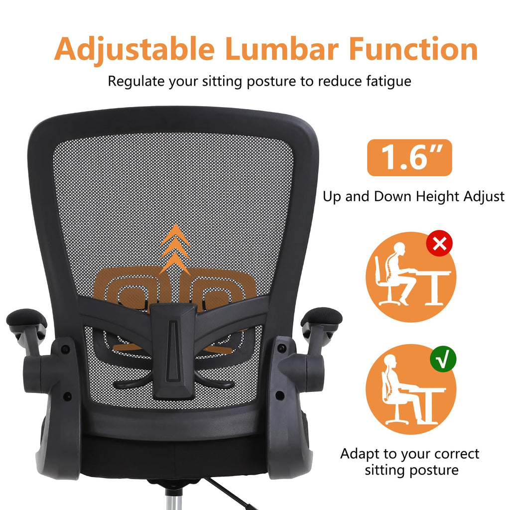 Drafting Chair Tall Office Chair Adjustable Height with Lumbar Support Flip Up Arms Footrest Mid Back Task Mesh Desk Chair Computer Chair Drafting Stool for Standing Desk