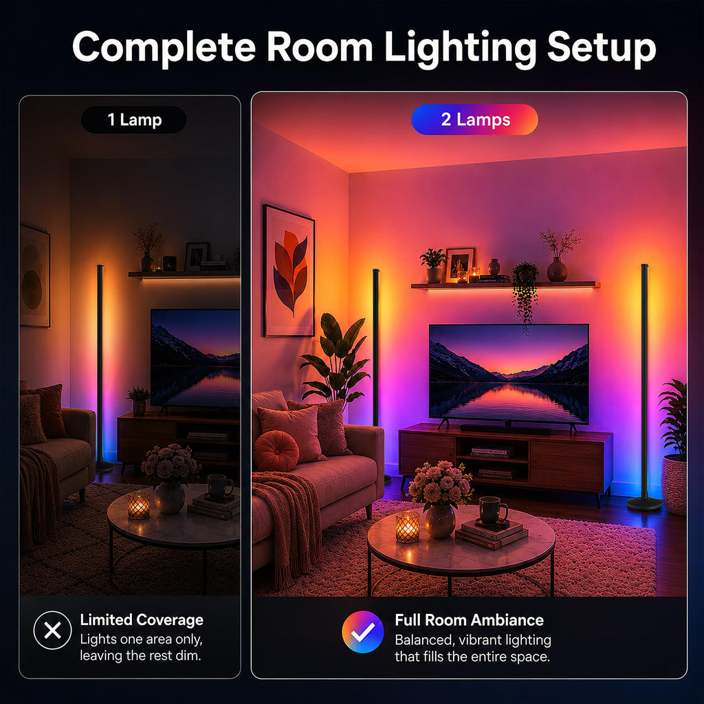 RGB Corner Floor Lamp,1800LM Ambient Lighting for Gaming Room,2P