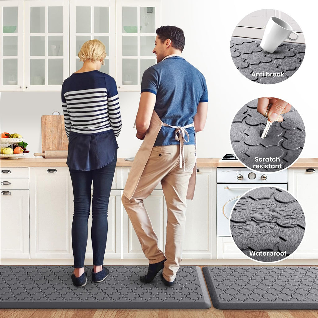 Mat [2 PCS] Cushioned Anti-Fatigue Floor Mat Water Resistant Non-Skid Kitchen Mats and Rugs Ergonomic Comfort Foam Kitchen Rugs Standing Mat for Floor Office Sink (Grey,20"x30"+20"x47")