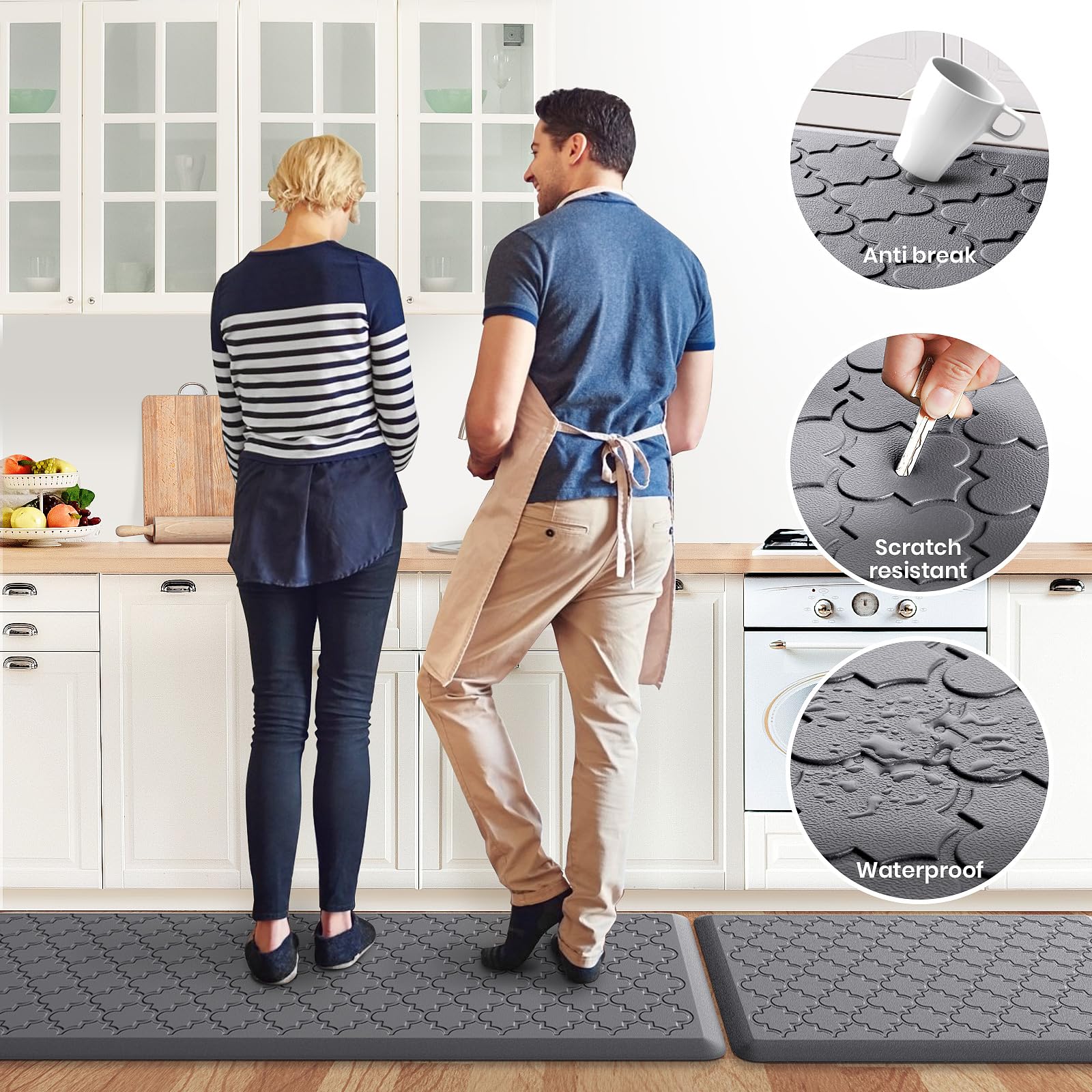 Mat [2 PCS] Cushioned Anti-Fatigue Floor Mat Water Resistant Non-Skid Kitchen Mats and Rugs Ergonomic Comfort Foam Kitchen Rugs Standing Mat for Floor Office Sink (Grey,20"x30"+20"x47")