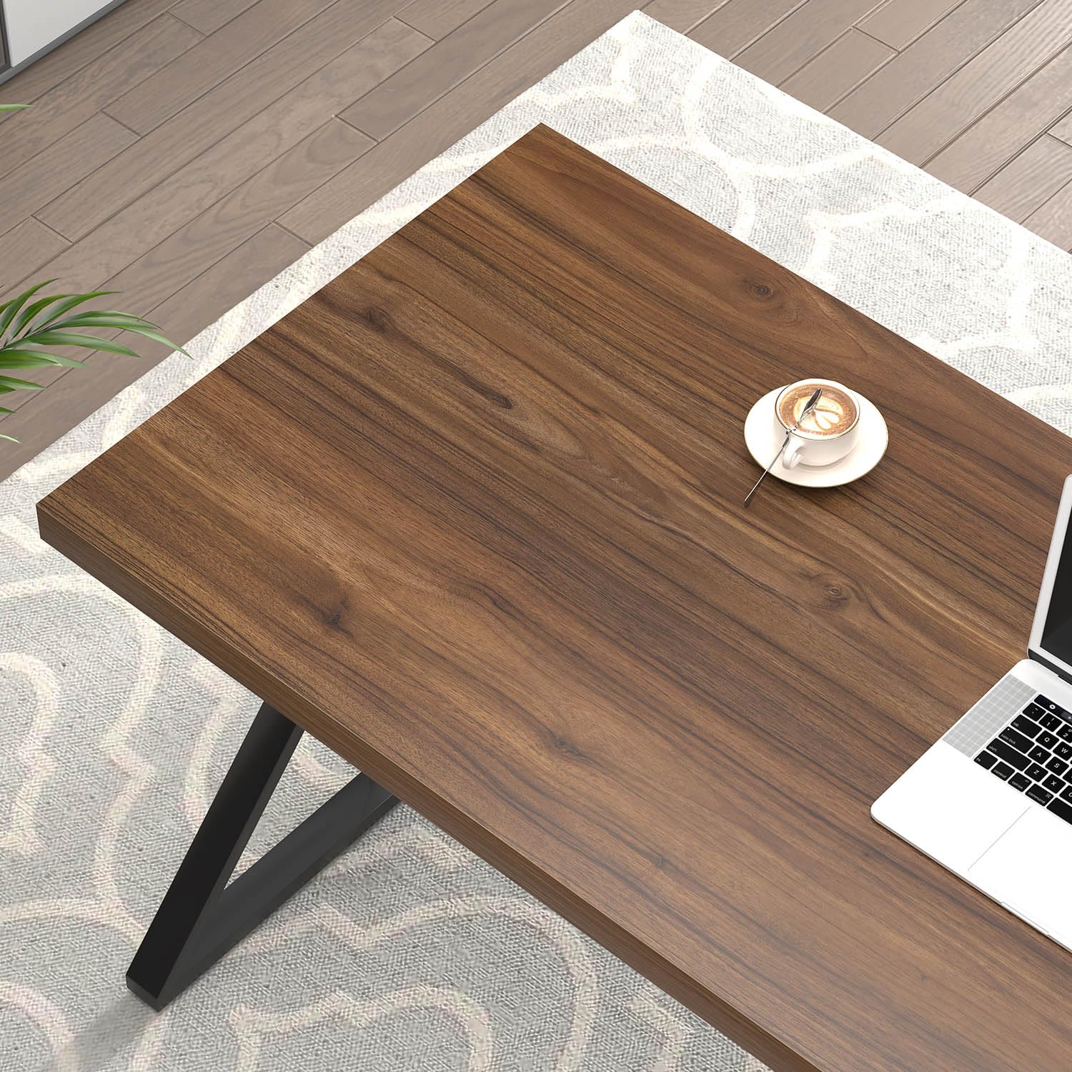 Home Office Desks, Modern Wood and Metal Writing Study Work Table, Industrial Computer Desk for Bedroom Living Room, Rustic Walnut, 47 Inch