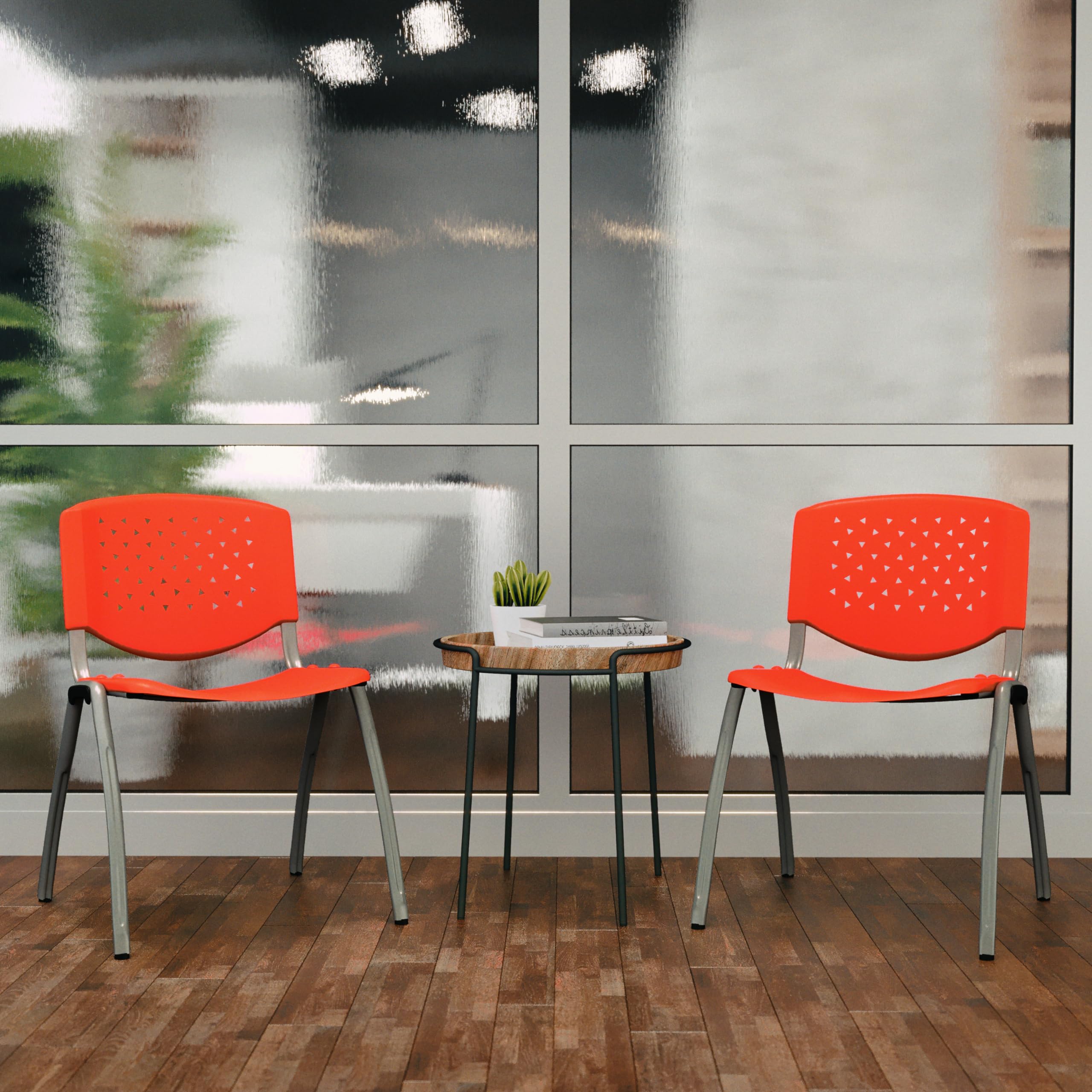 HERCULES Series 880 lb. Capacity Orange Plastic Stack Chair with Titanium Gray Powder Coated Frame
