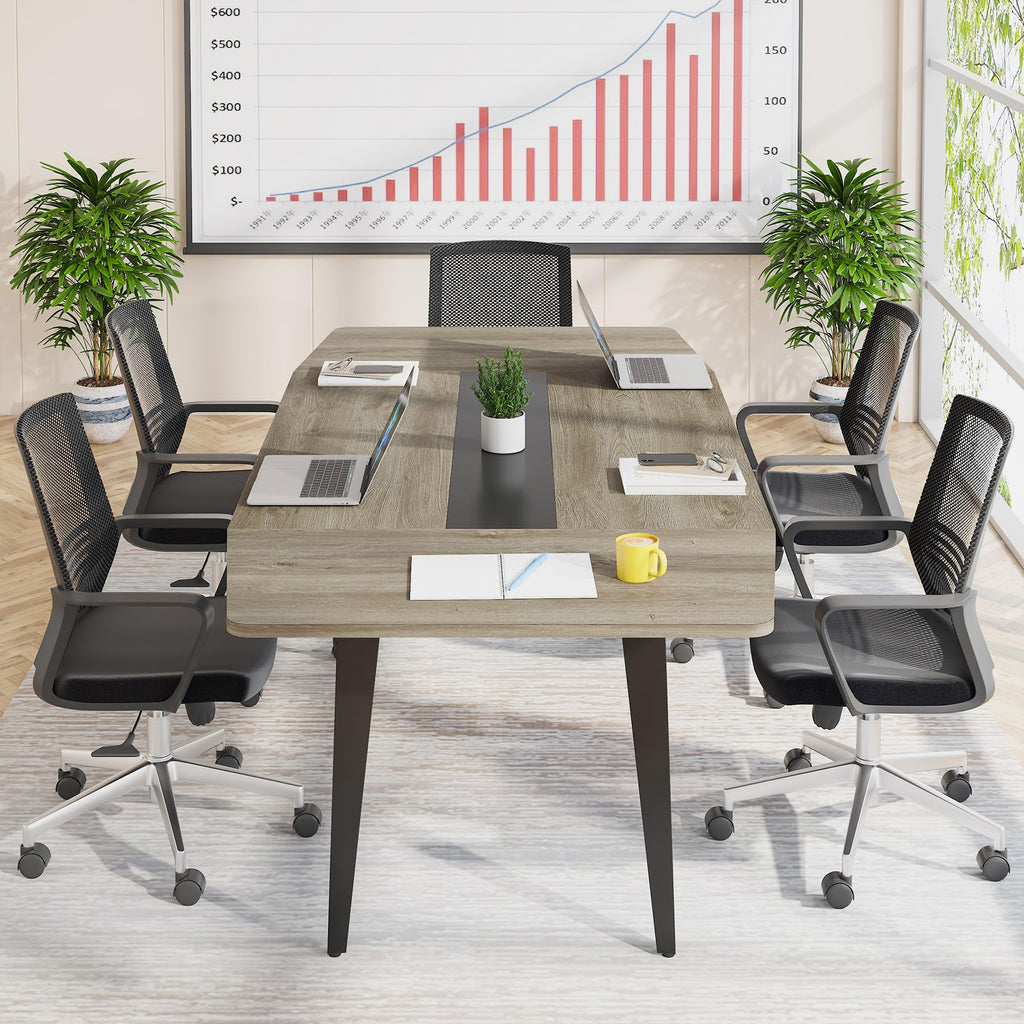 6FT Conference Table, 70.86L x 35.43W x 29.52H Inches Boat Shaped Meeting Table, Industrial Grey Seminar Table for Office Meeting Conference Room
