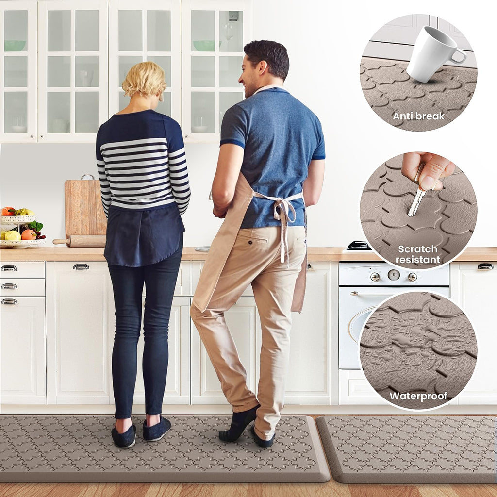 Mat [2 PCS] Cushioned Anti-Fatigue Floor Mat Water Resistant Non-Skid Kitchen Mats and Rugs Ergonomic Comfort Foam Kitchen Rugs Standing Mat for Floor Office Sink (Khaki,20"x30"+20"x47")