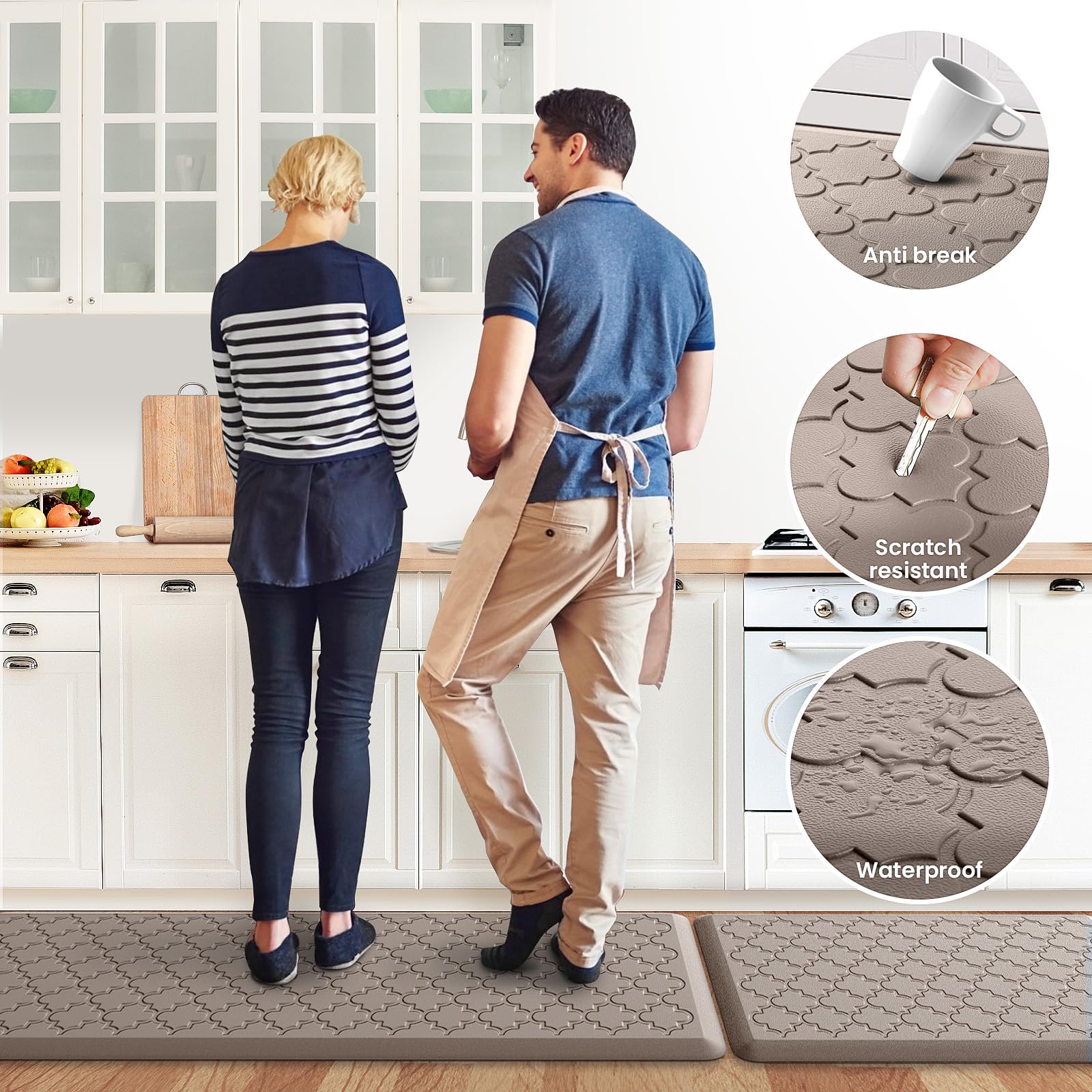 Mat [2 PCS] Cushioned Anti-Fatigue Floor Mat Water Resistant Non-Skid Kitchen Mats and Rugs Ergonomic Comfort Foam Kitchen Rugs Standing Mat for Floor Office Sink (Khaki,20"x30"+20"x47")