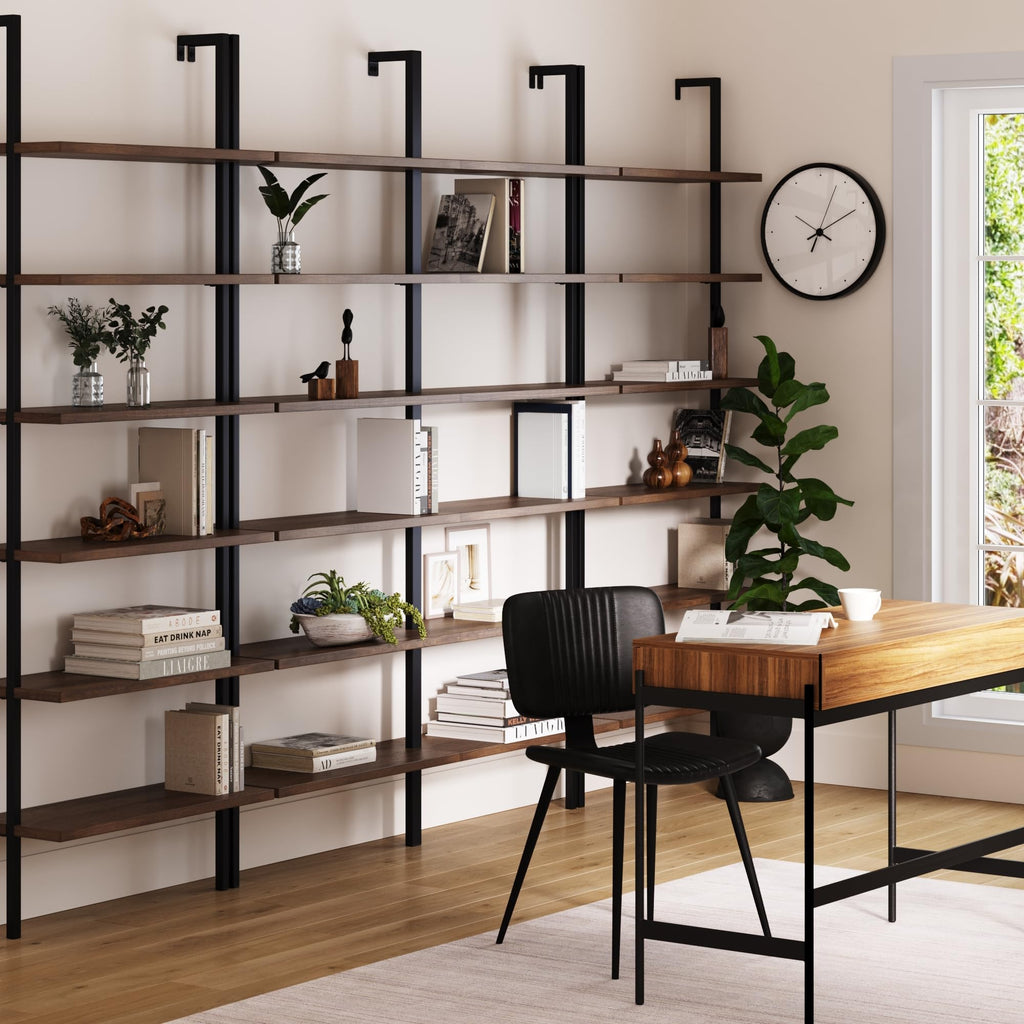 Set of 4, 6-Shelf Tall Bookcase, Wall Mount Bookshelf with Reclaimed Oak Wood and Industrial Metal Frame, Reclaimed Oak/Matte Black